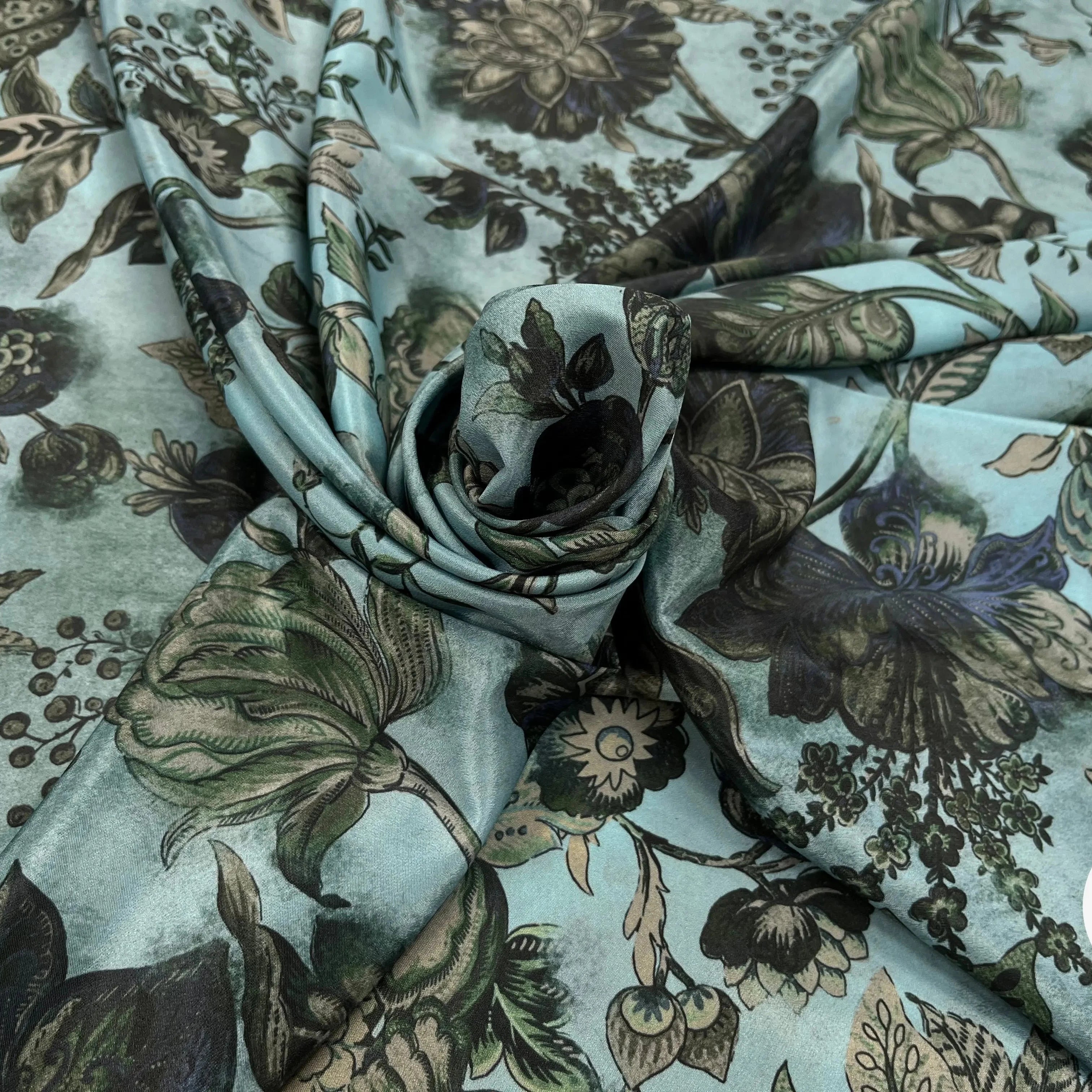 CRÊPE SATINÉ POLYESTER BLEU&VERT - My Little Coupon