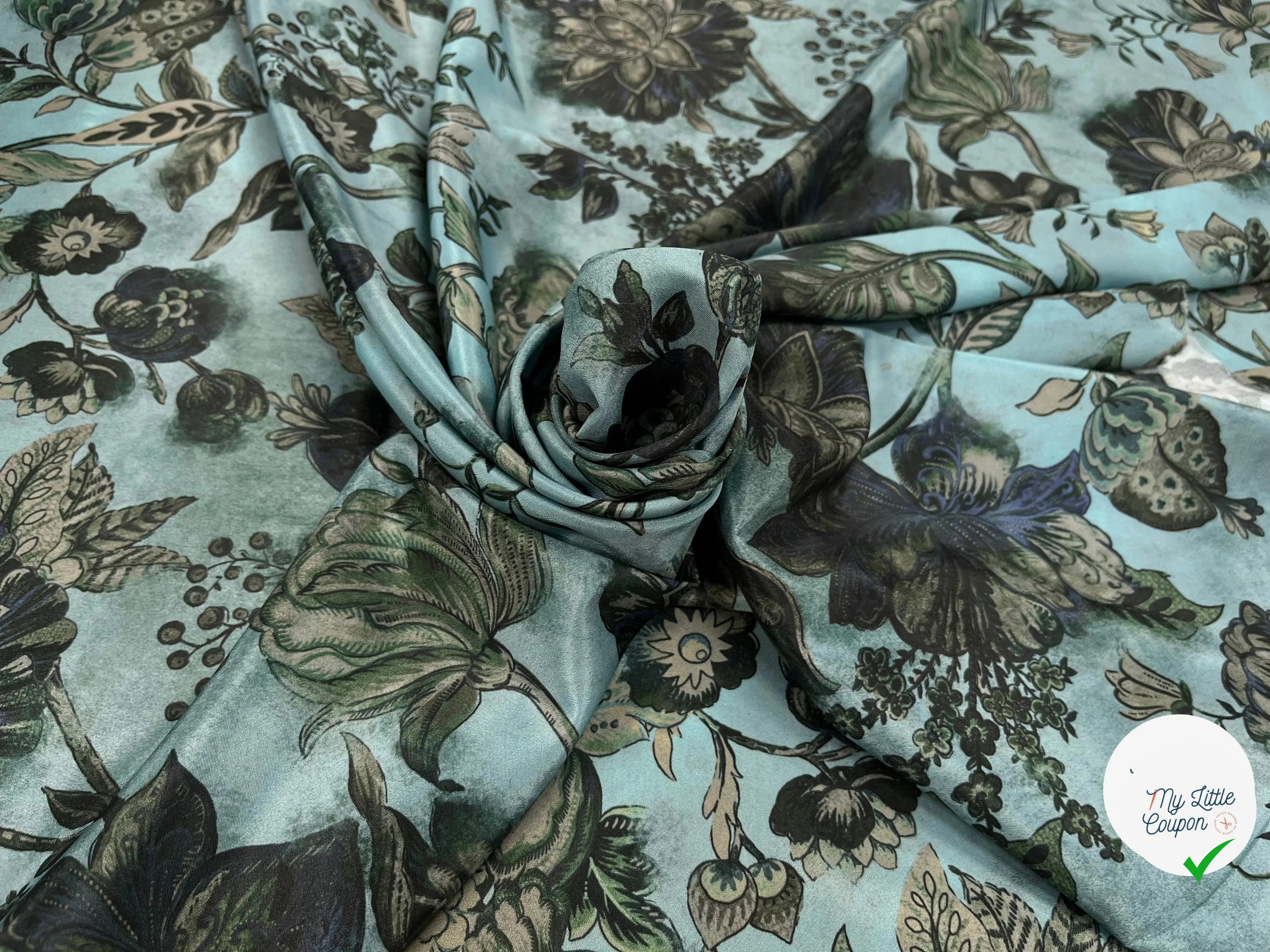 CRÊPE SATINÉ POLYESTER BLEU&VERT - My Little Coupon