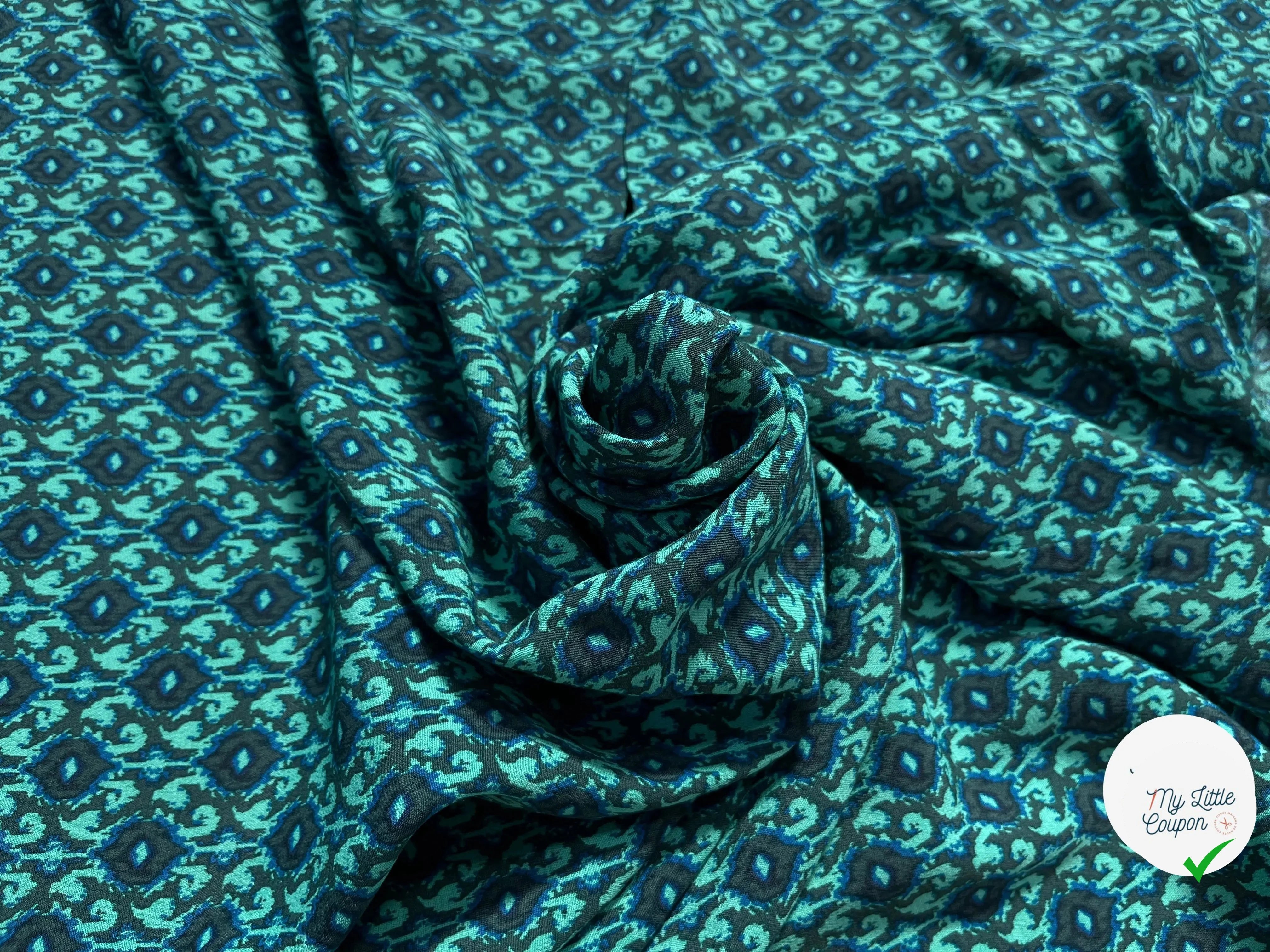 CRÊPE VISCOSE BAROQUE BLEU&VERT - My Little Coupon