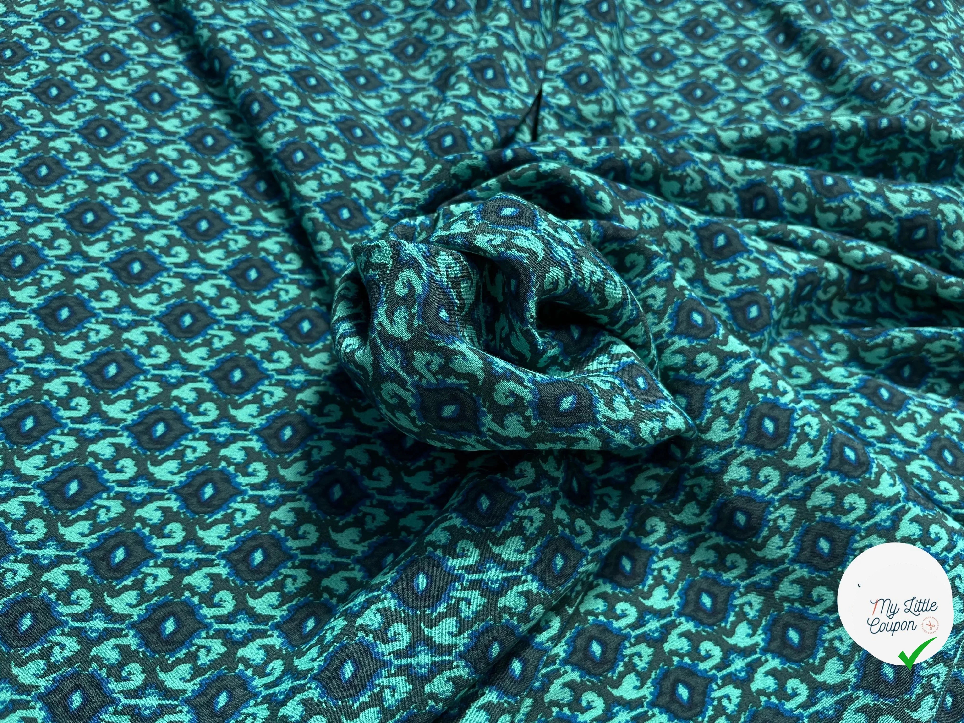 CRÊPE VISCOSE BAROQUE BLEU&VERT - My Little Coupon