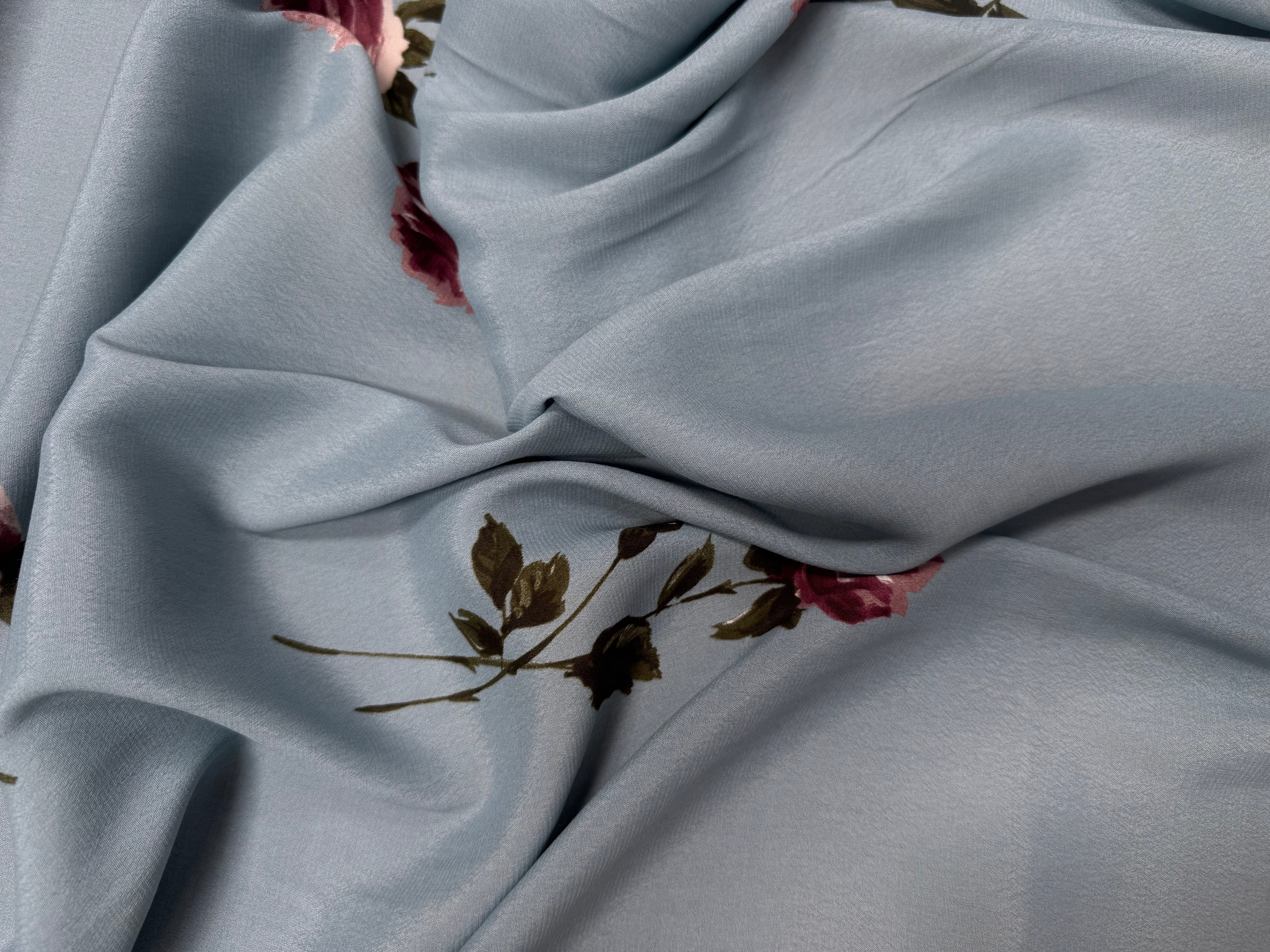 CRÊPE VISCOSE FOND BLEU MOTIFS FLEURS - My Little Coupon