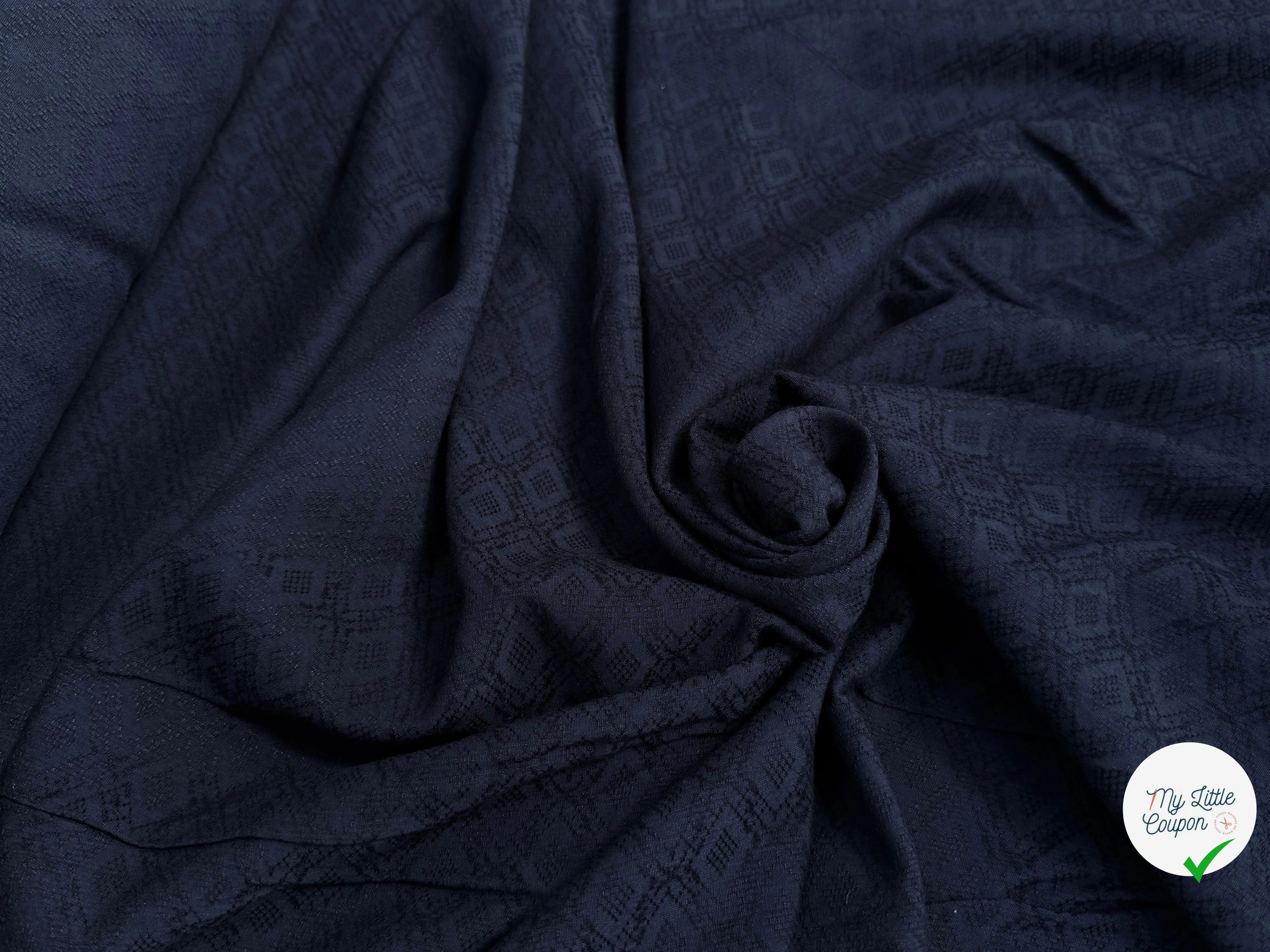 (Chute) CRÊPE VISCOSE LOURD JACQUARD NAVY - My Little Coupon