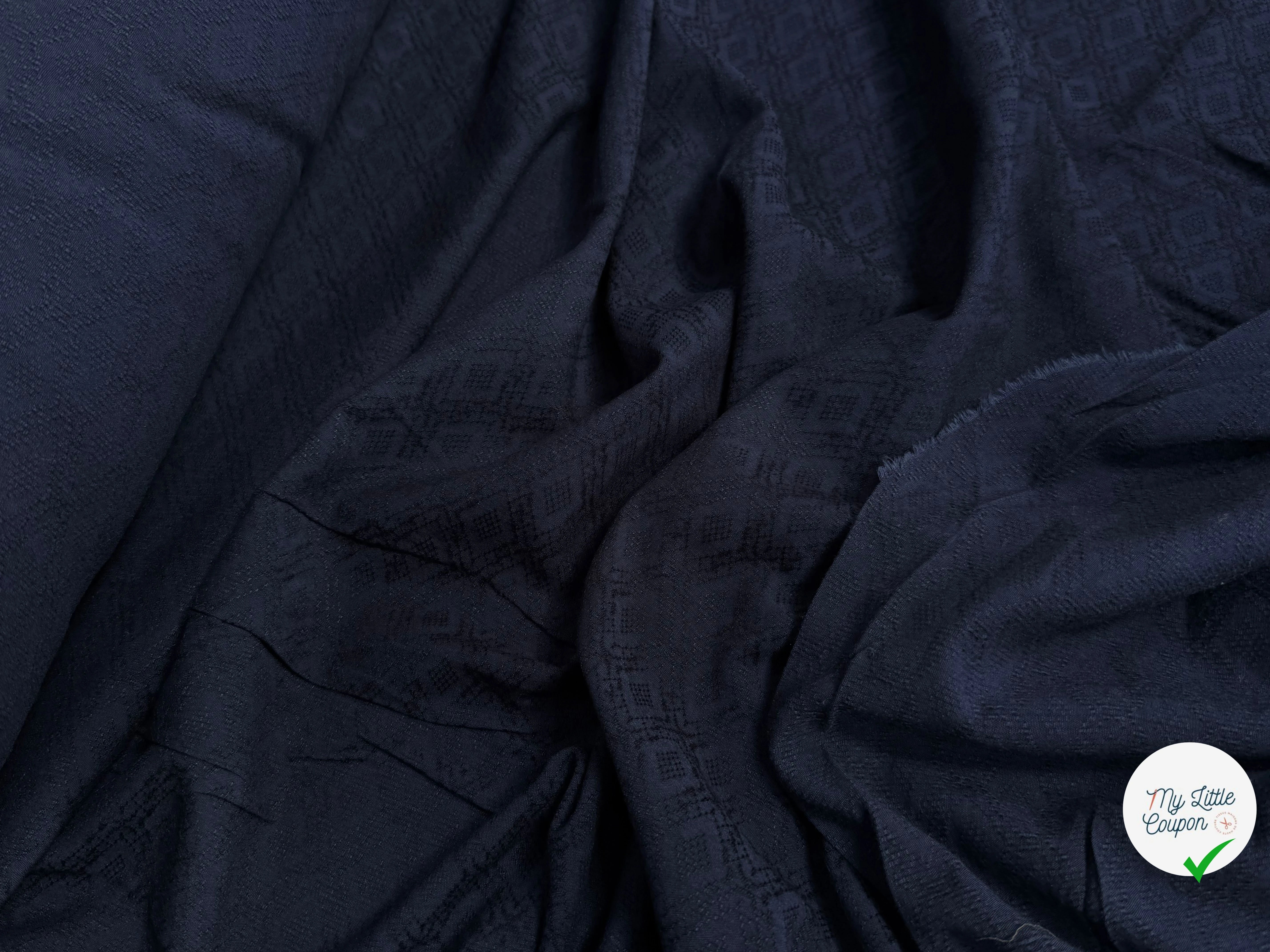 (Chute) CRÊPE VISCOSE LOURD JACQUARD NAVY - My Little Coupon