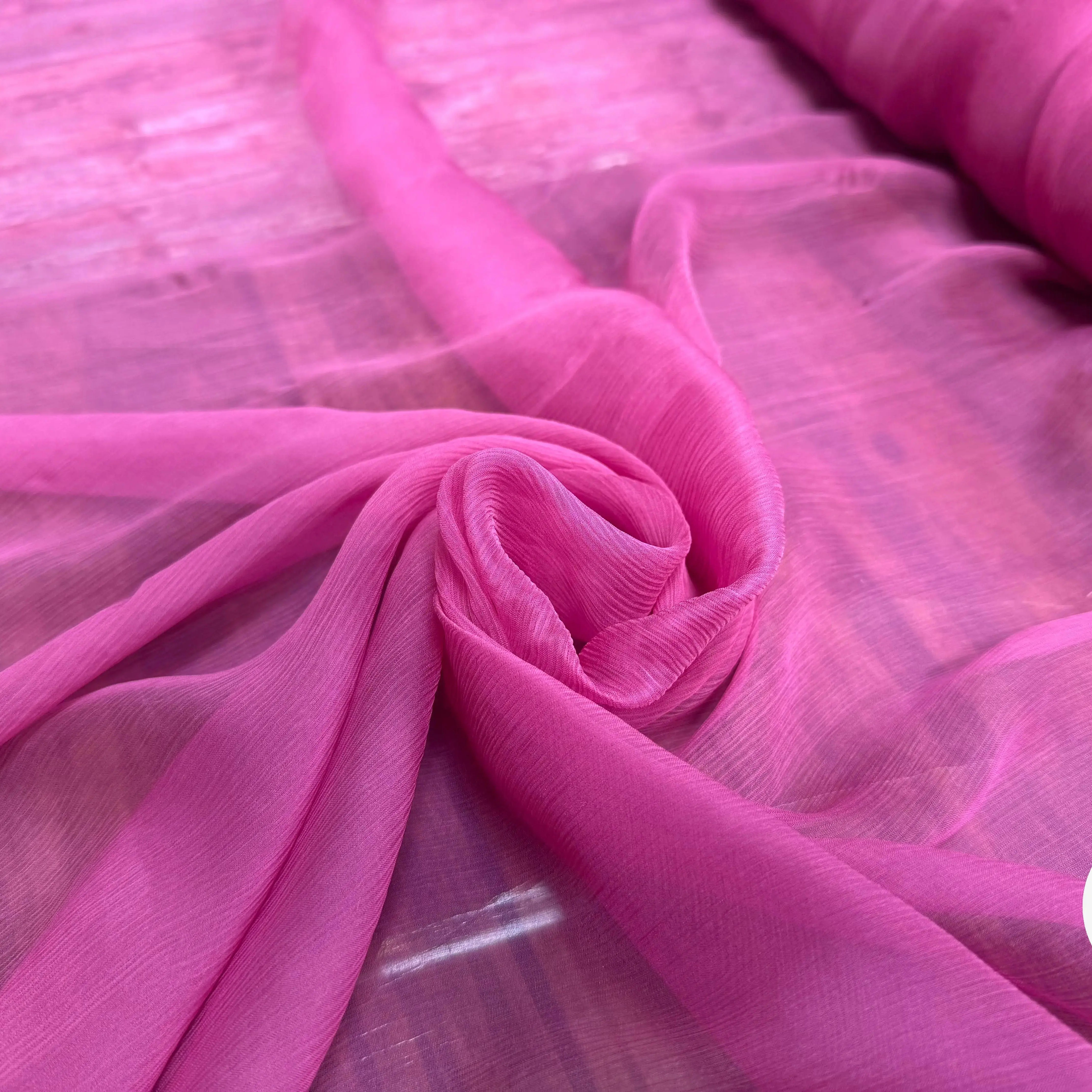 CREPON DE SOIE EFFET PLISSÉ ROSE UNI - My Little Coupon