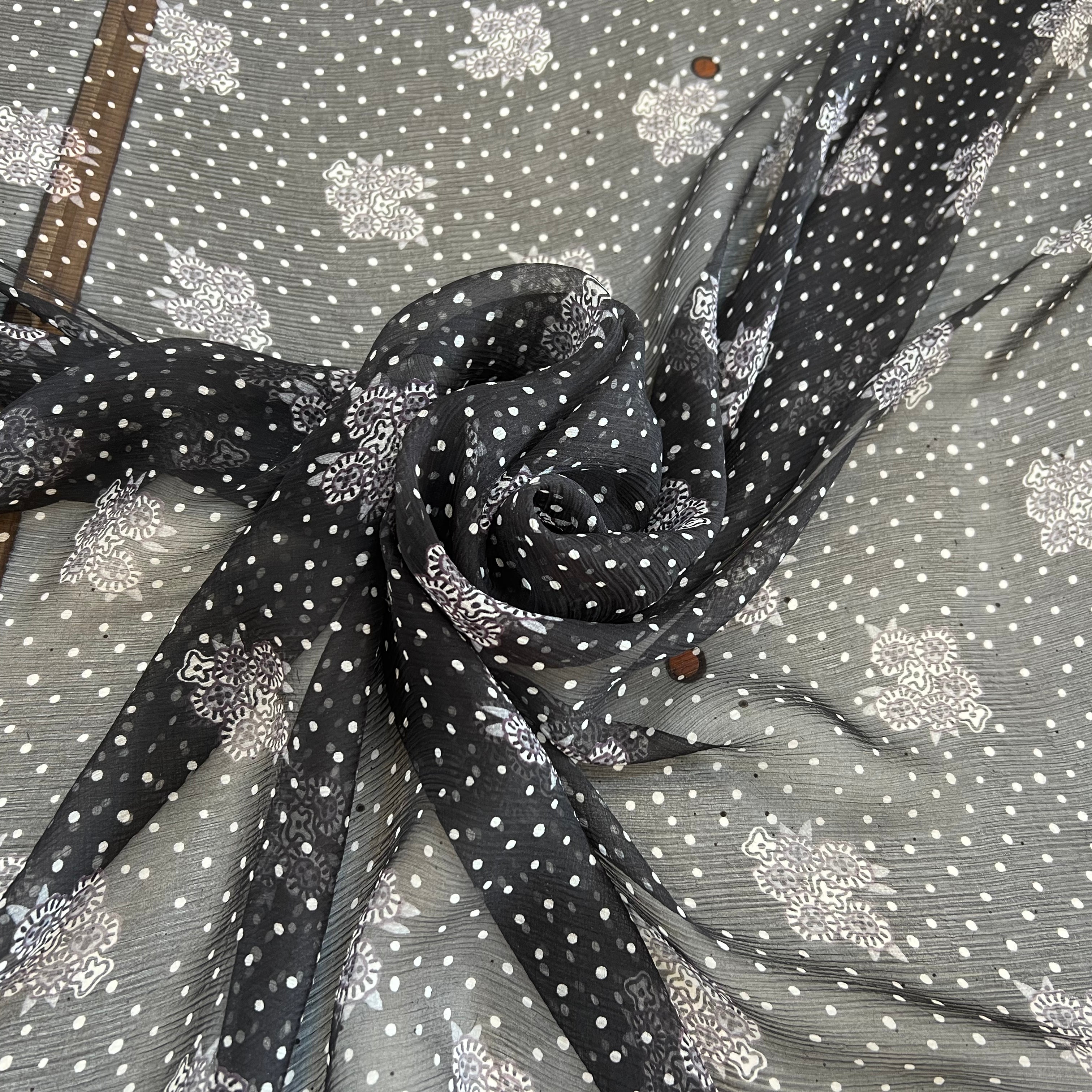 CRÉPON DE SOIE PETIT POIS BLANC FOND NOIR MLC INTERN