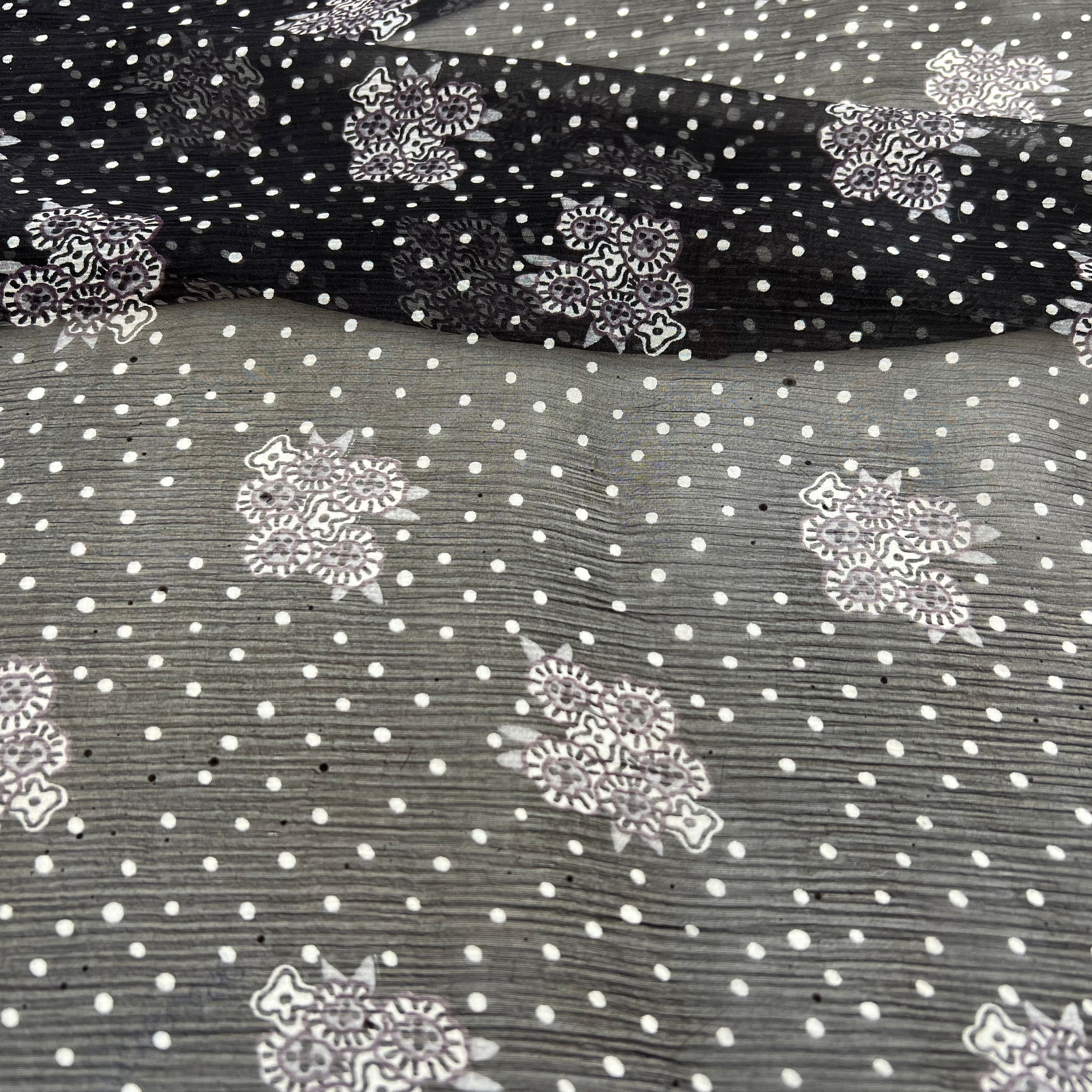 CRÉPON DE SOIE PETIT POIS BLANC FOND NOIR MLC INTERN