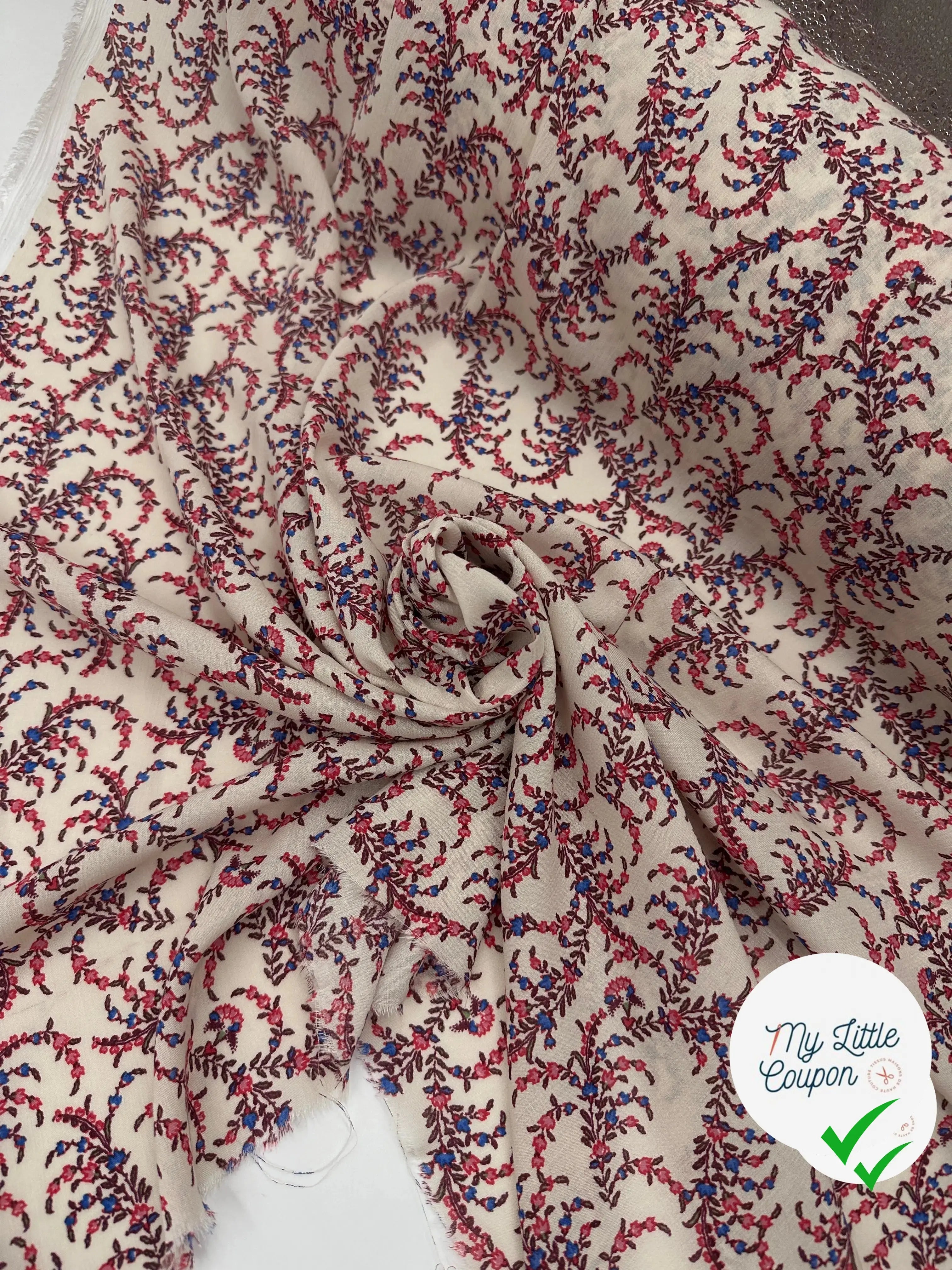 CRÊPON VISCOSE IMPRIMÉ FLORA PROVENZA ROUGE MSO