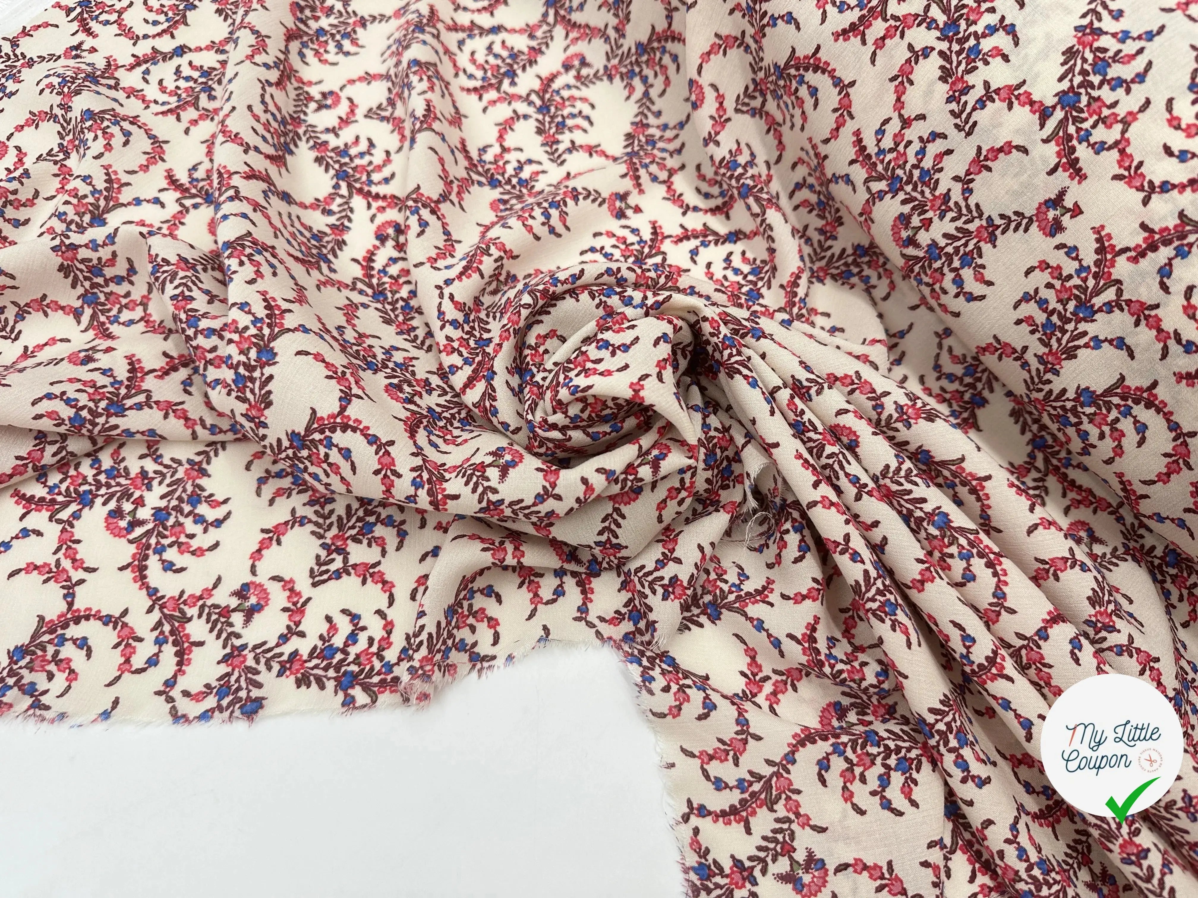CRÊPON VISCOSE IMPRIMÉ FLORA PROVENZA ROUGE MSO