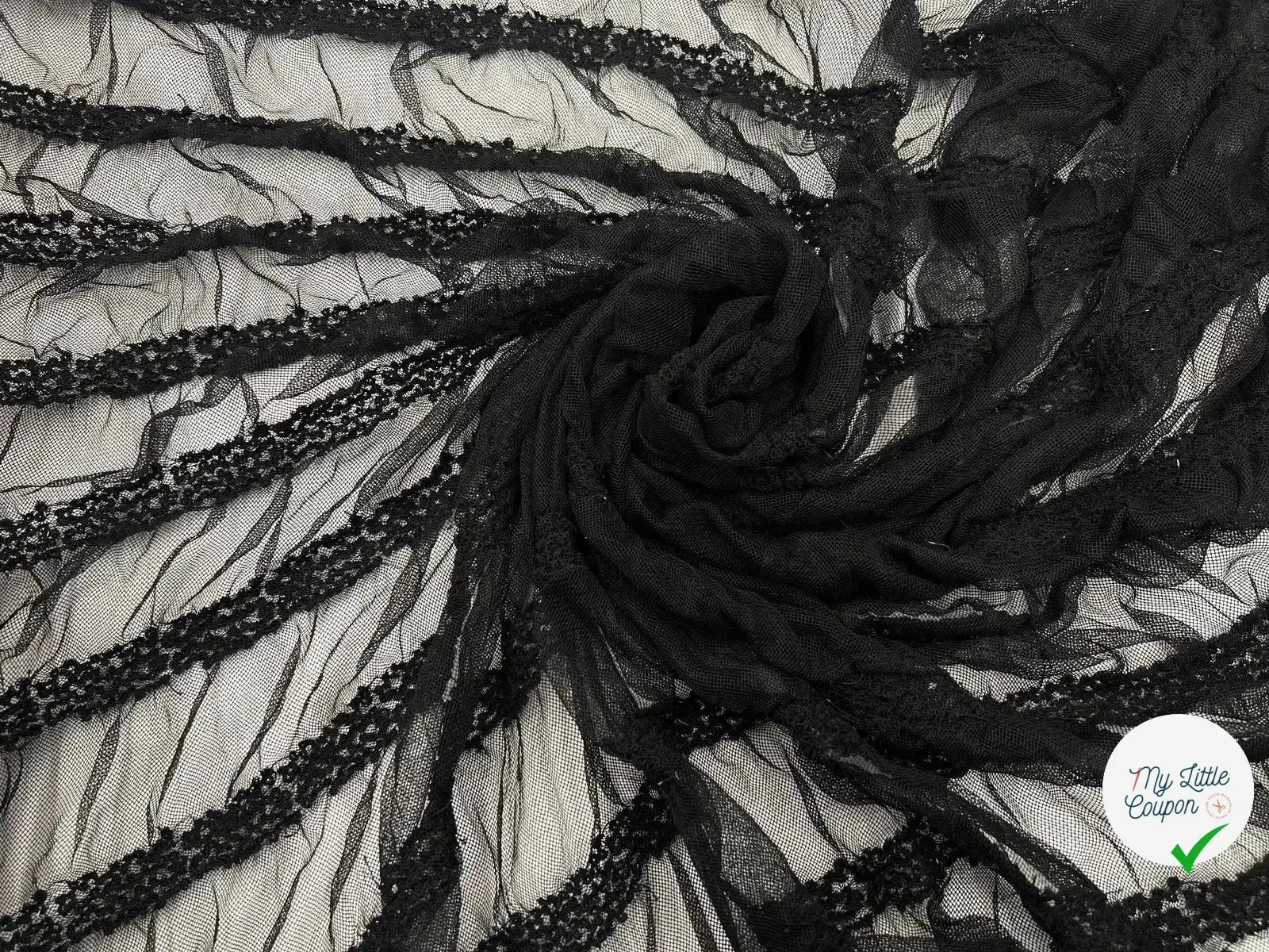 DENTELLE FROU FROU STRIPES FESTONNĂS NOIR - My Little Coupon - tissu - coudre