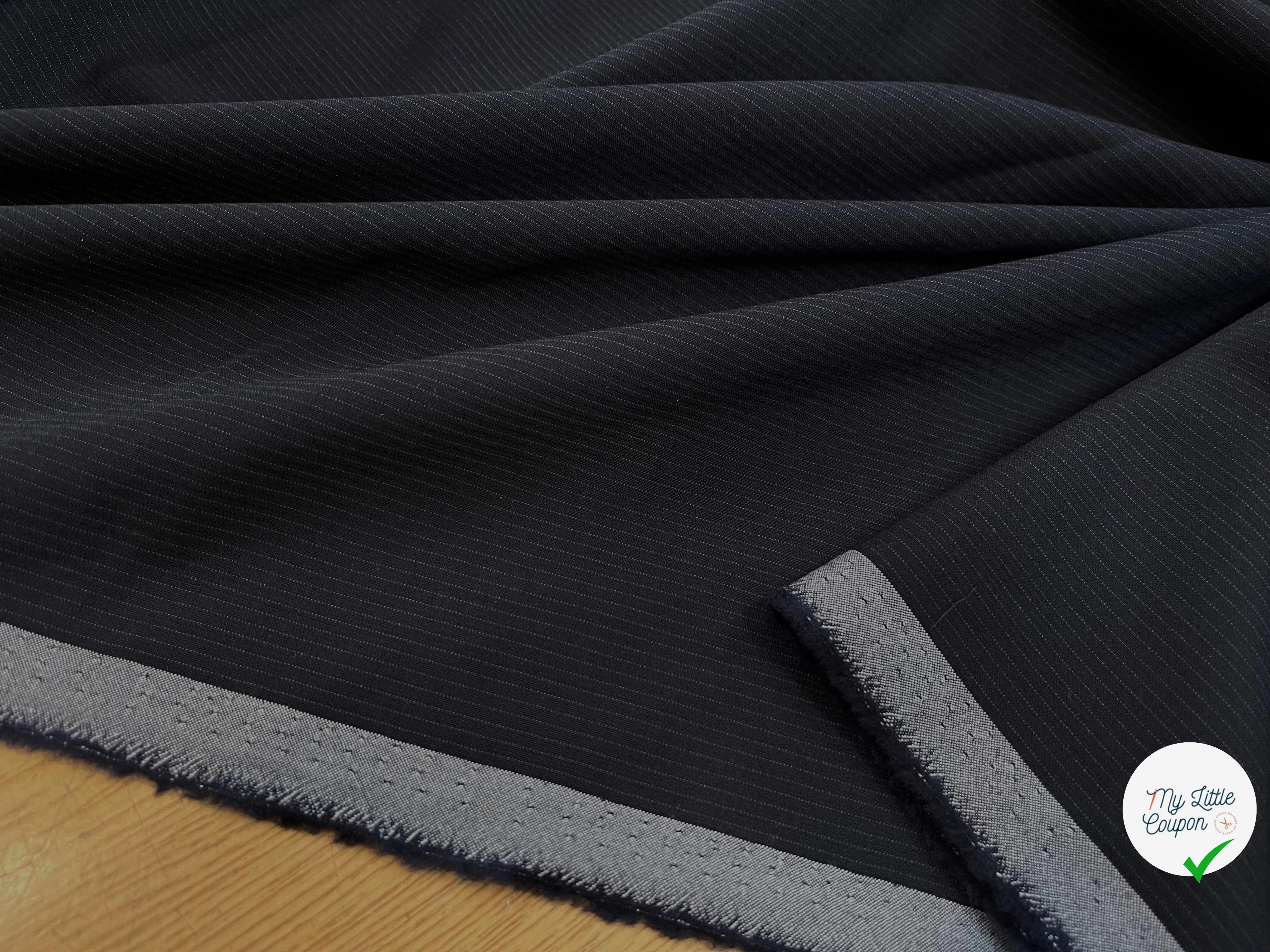 DRAPERIE DE LAINE BLEU NUIT FINES RAYURES - My Little Coupon