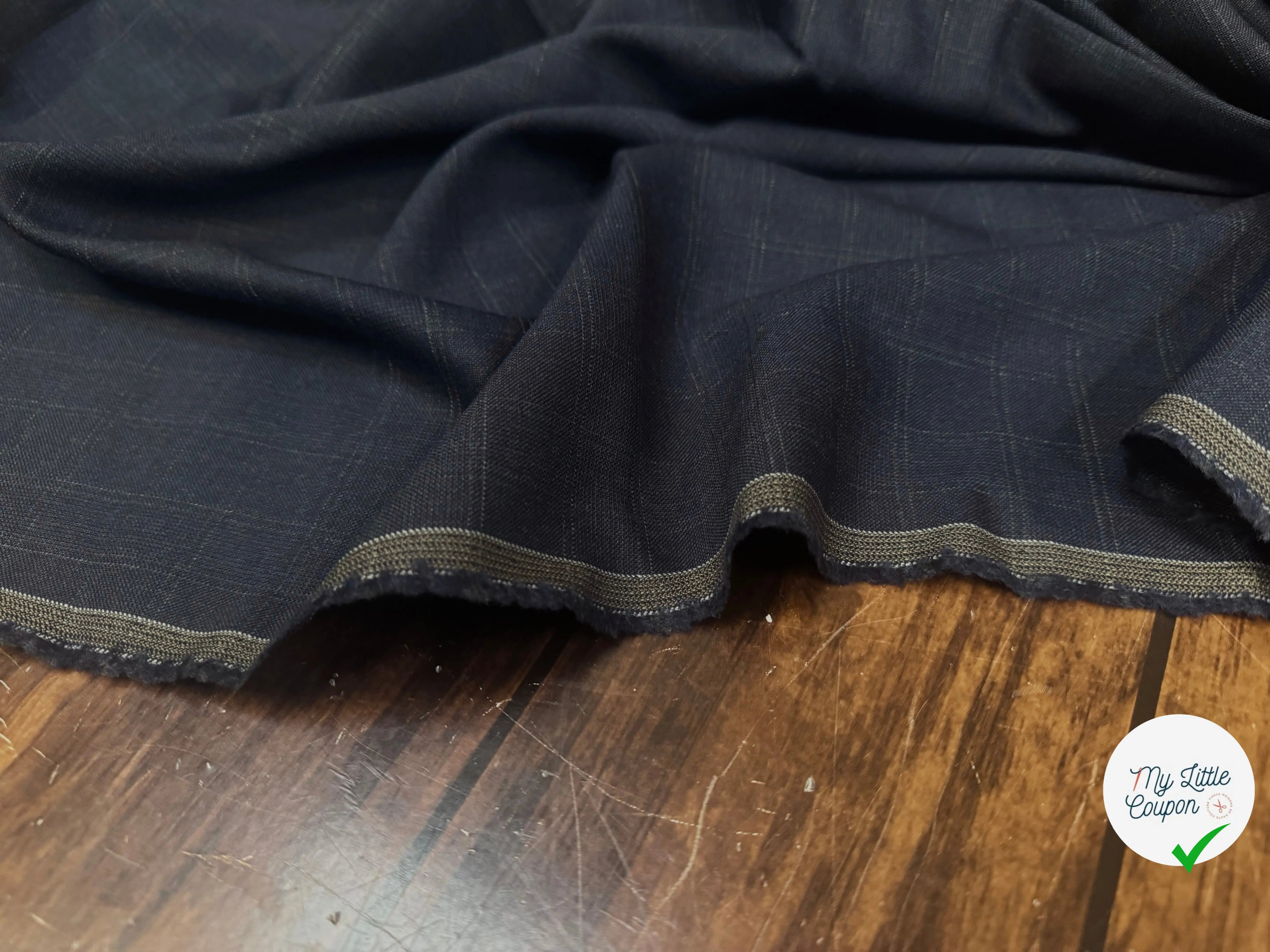 (Chute) DRAPERIE VITALE BARBERIS 100% LAINE CARREAUX CREAM FOND NAVY - My Little Coupon