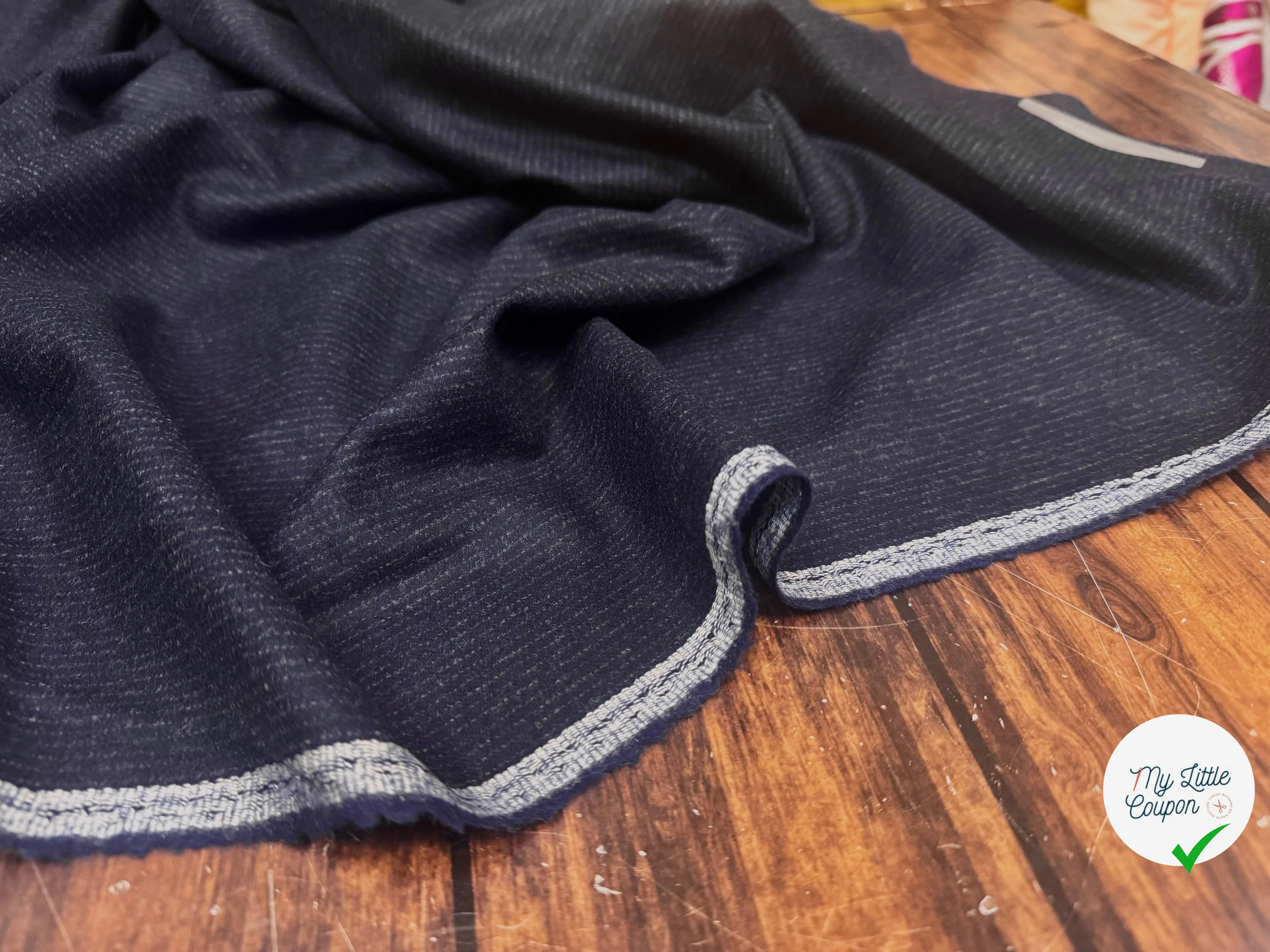 (Chute) FLANELLE 100% LOURDE BARBERIS 100% LAINE BLEU PROFOND - My Little Coupon