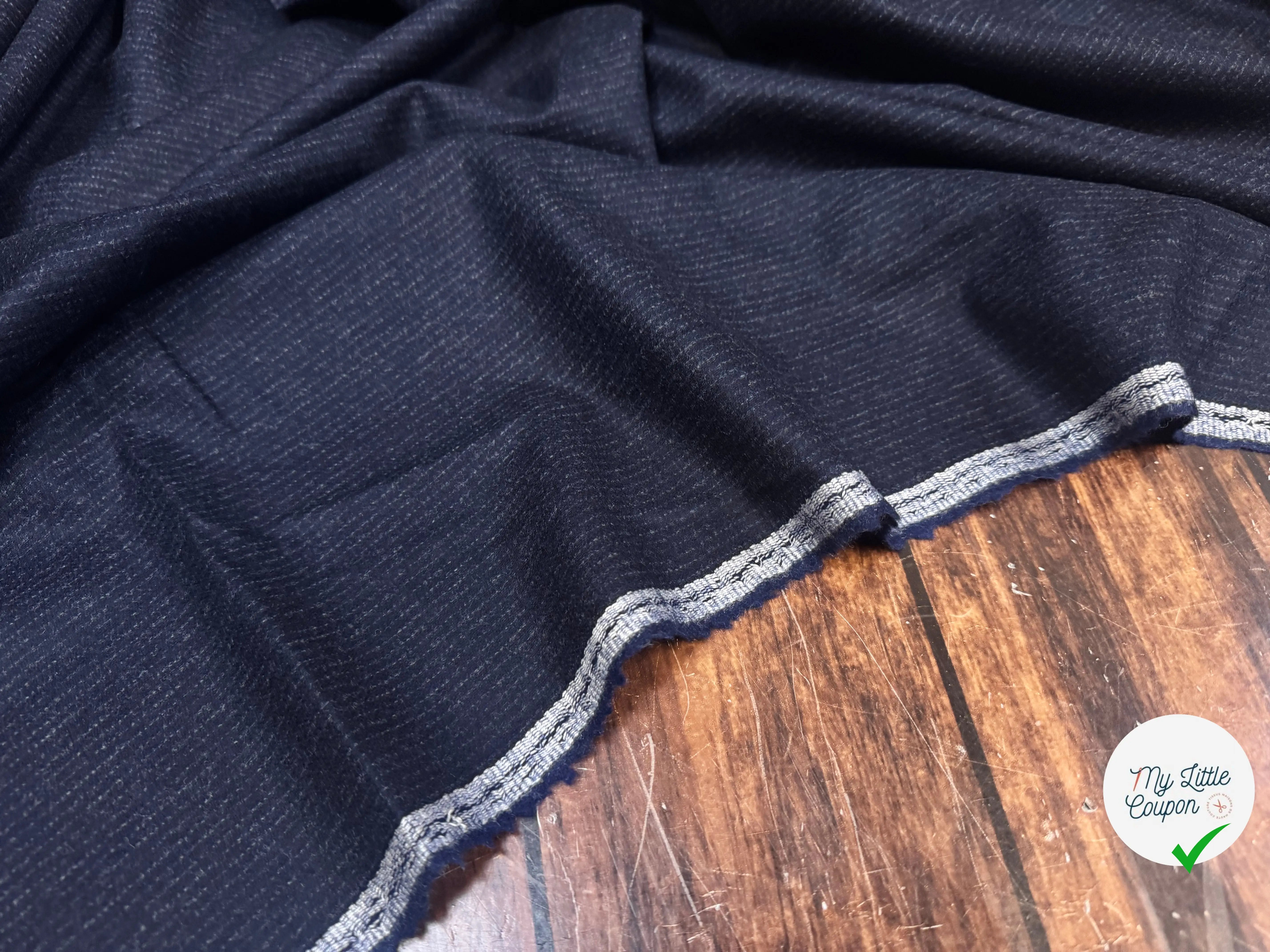 (Chute) FLANELLE 100% LOURDE BARBERIS 100% LAINE BLEU PROFOND - My Little Coupon