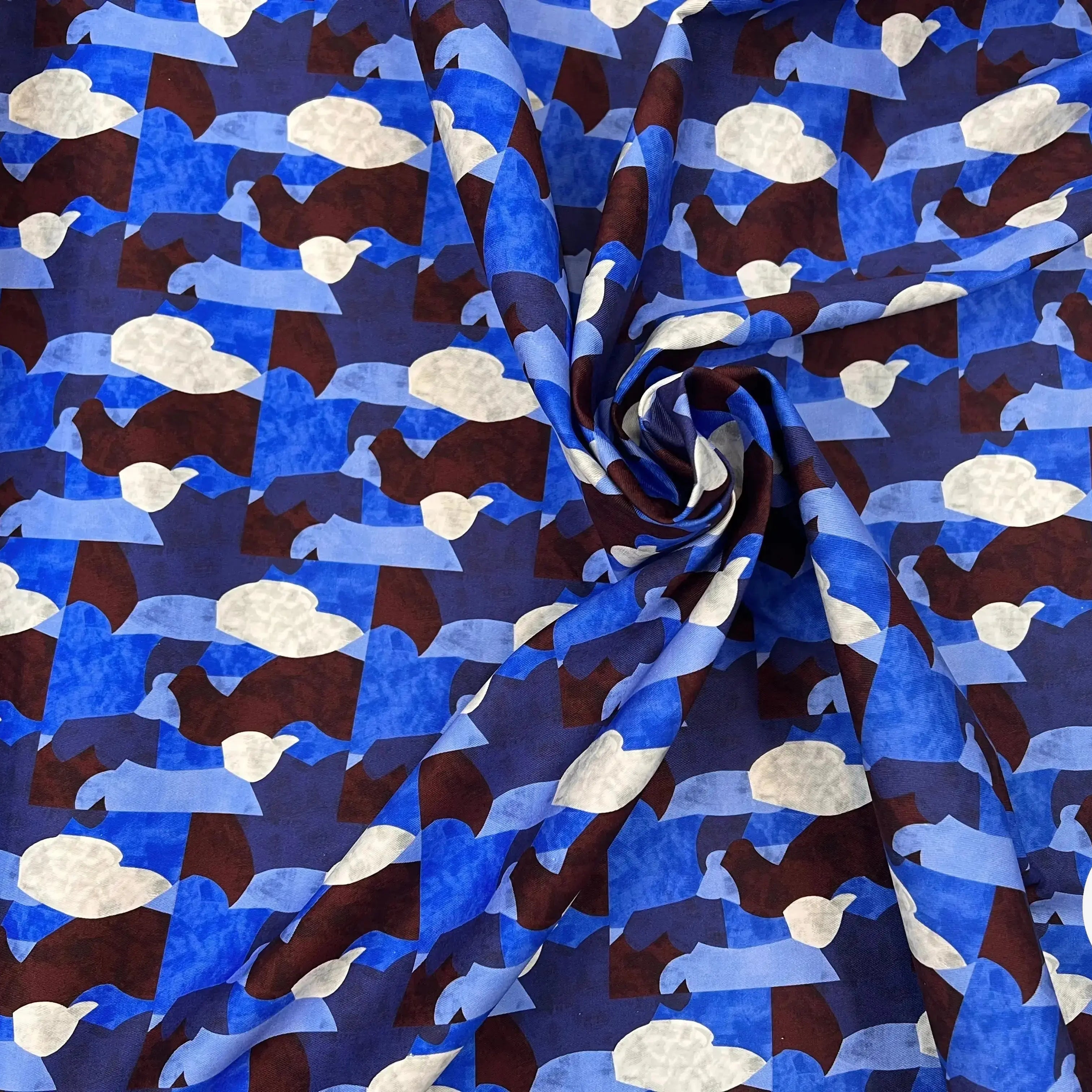 GABARDINE FINEMENT SERGÉE TACHES BLEU MARRON & BLANC MLC INTERN