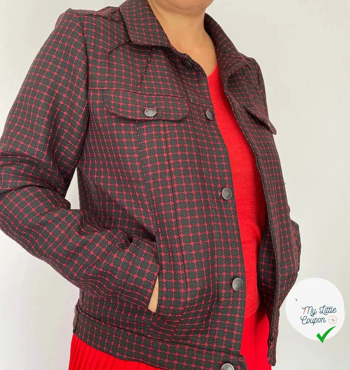 GABARDINE REBRODÉE DE CARREAUX BLACK ET RED MSO