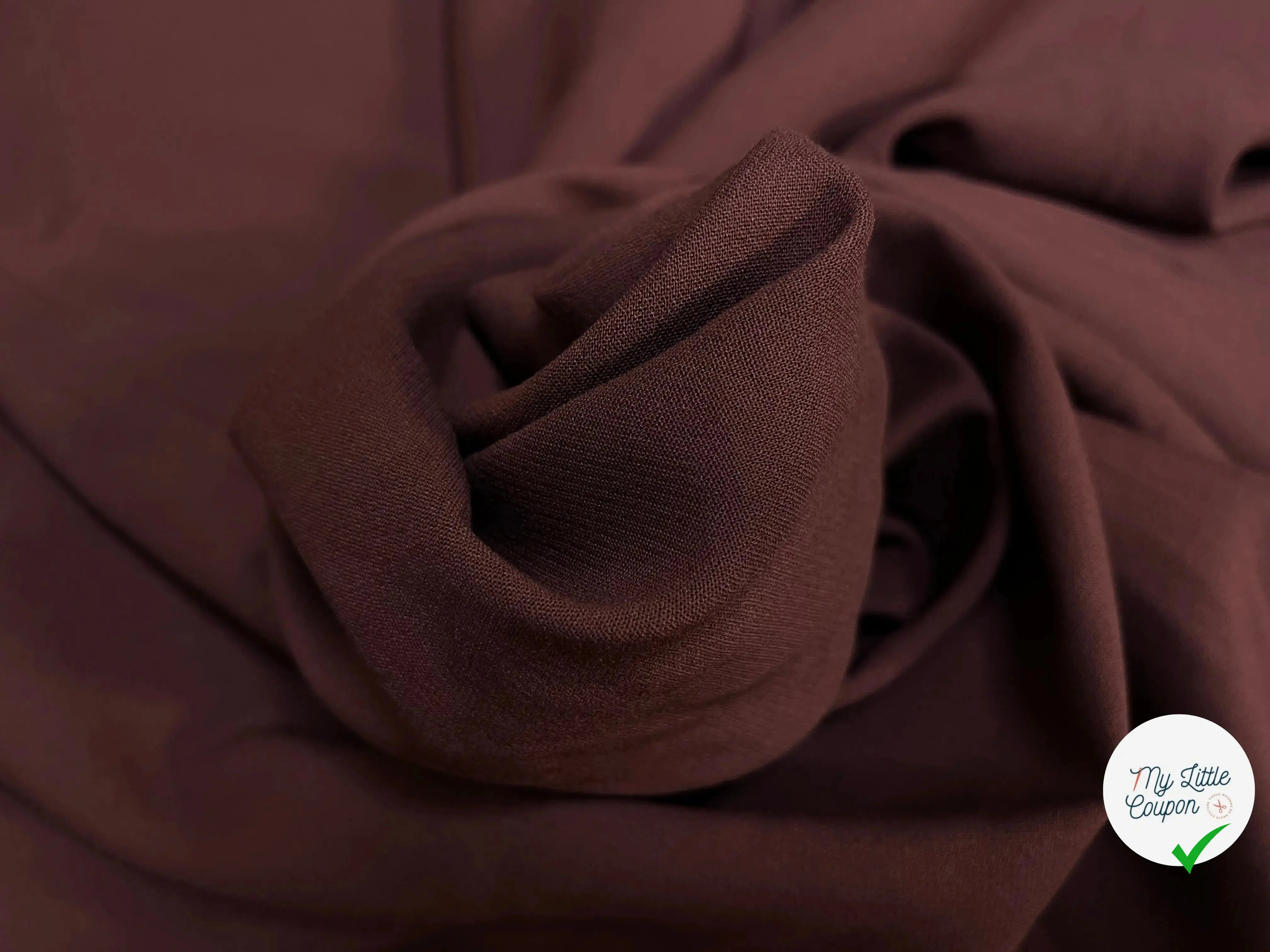 GABARDINE VISCOSE SERGÉE UNI MARRON TERRE - My Little Coupon