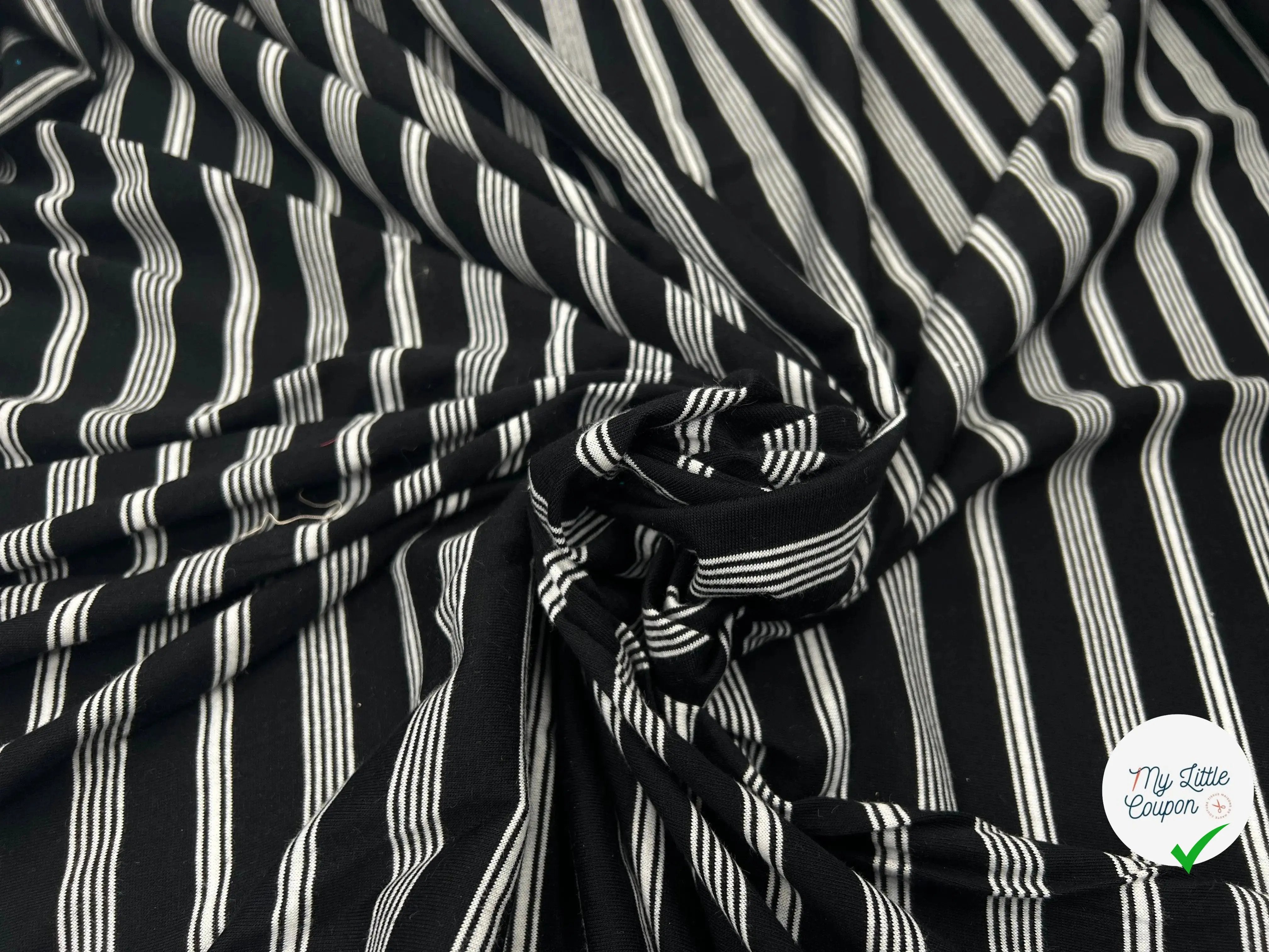 JERSEY BICOLORE TRIBANDES NOIR ET BLANC - My Little Coupon - tissu - coudre