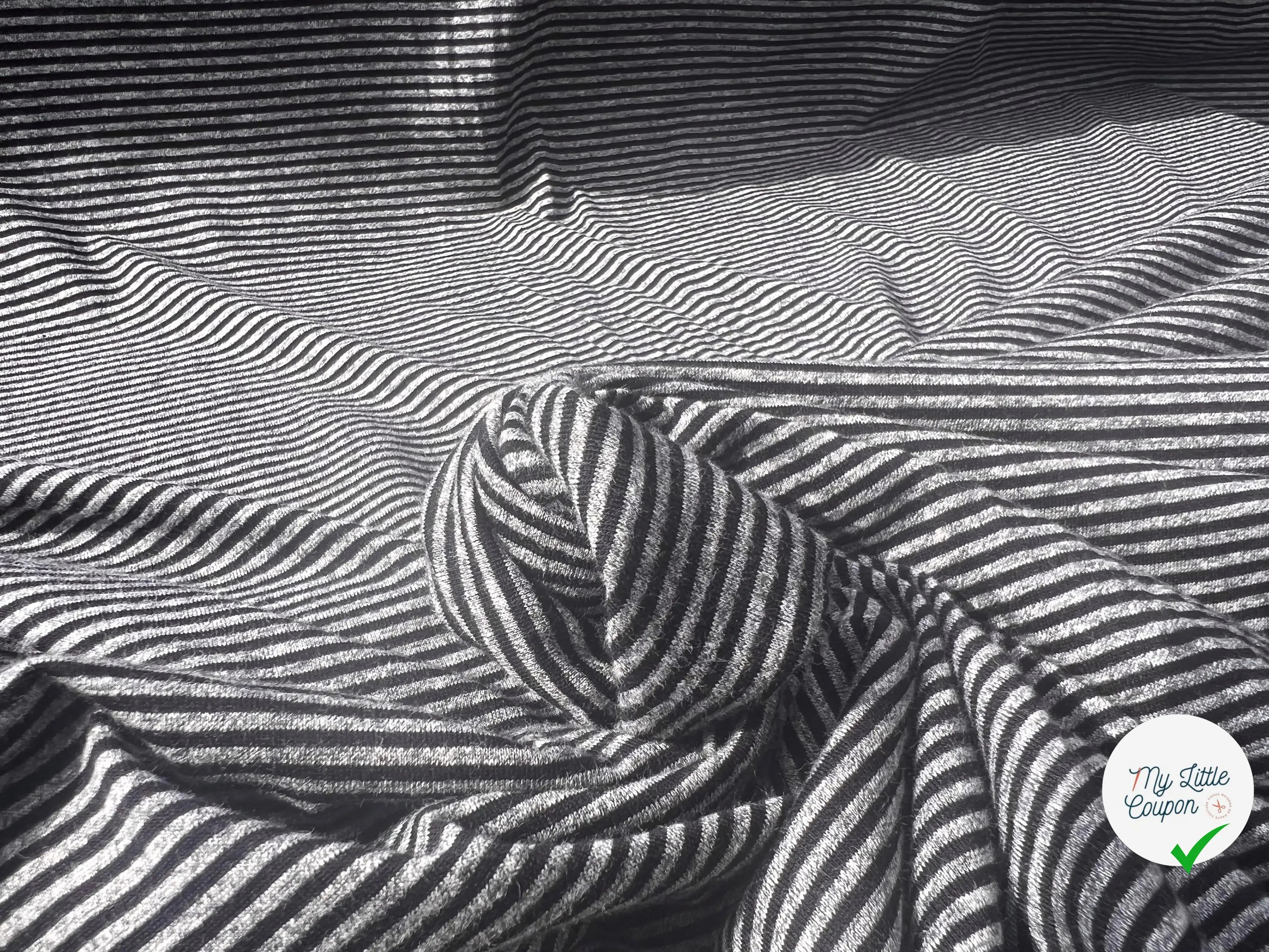 JERSEY DE COTON GRIS CHINÉ STRIPES NOIRES HORIZONTALES - My Little Coupon
