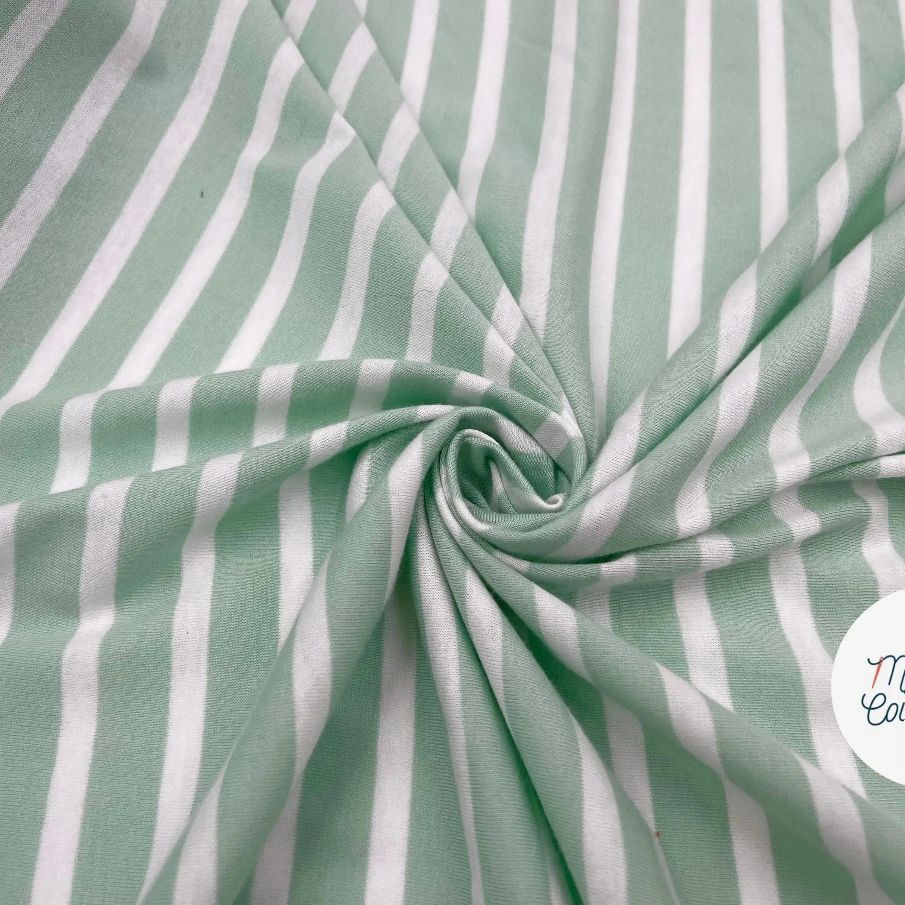 JERSEY DE COTON RAYURES VERT AMANDE FOND NEIGE - My Little Coupon - tissu - coudre