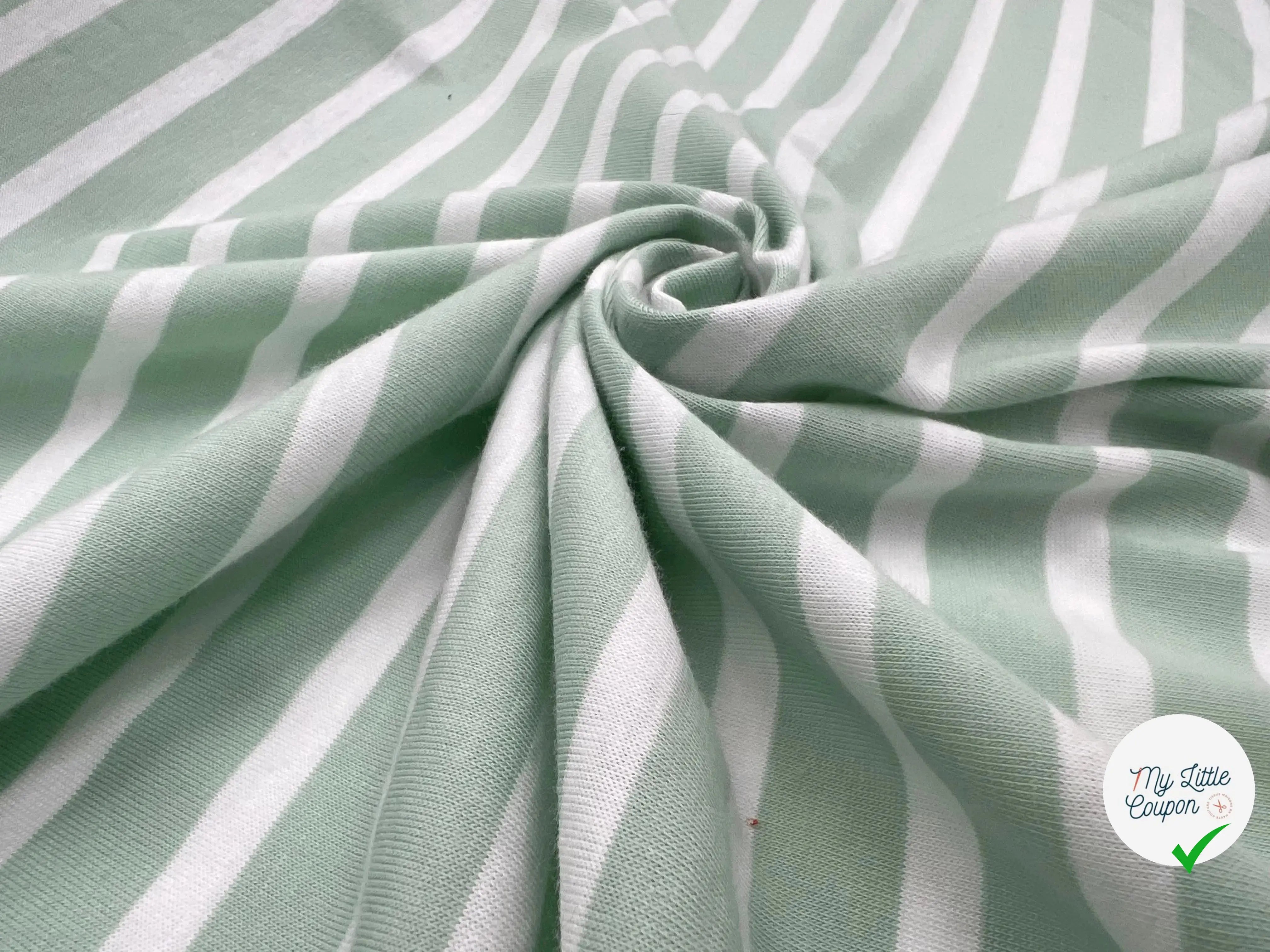 JERSEY DE COTON RAYURES VERT AMANDE FOND NEIGE - My Little Coupon - tissu - coudre