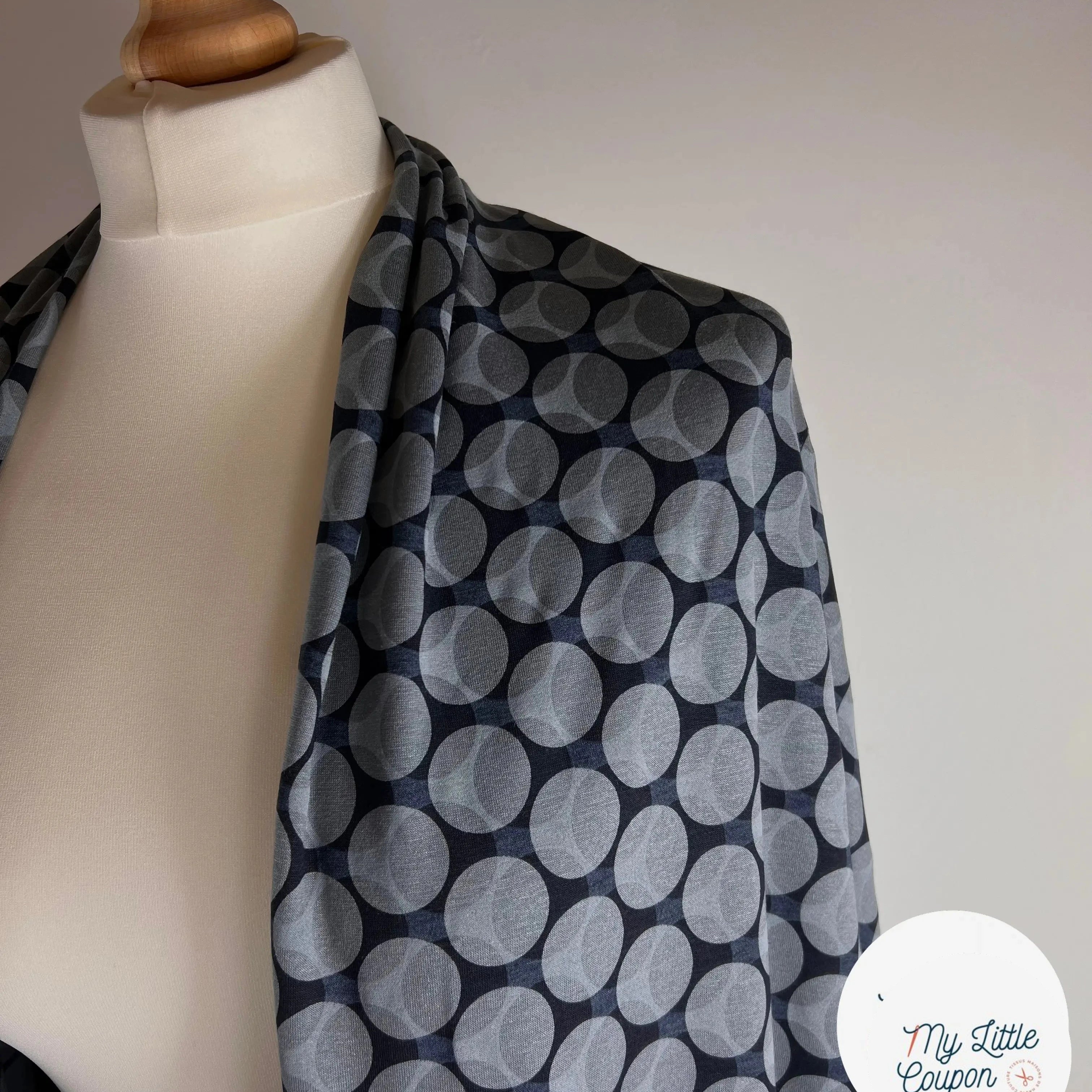 JERSEY VISCOSE CIRCULAIRE GRIS SUR BLEU MLC INTERN