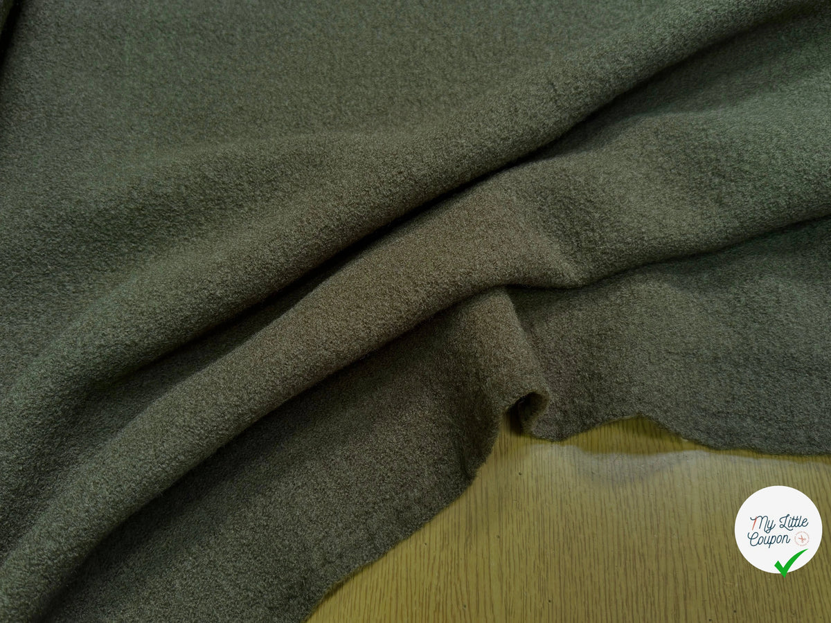 Tissu laine bouillie haute couture kaki - aspect et couleur