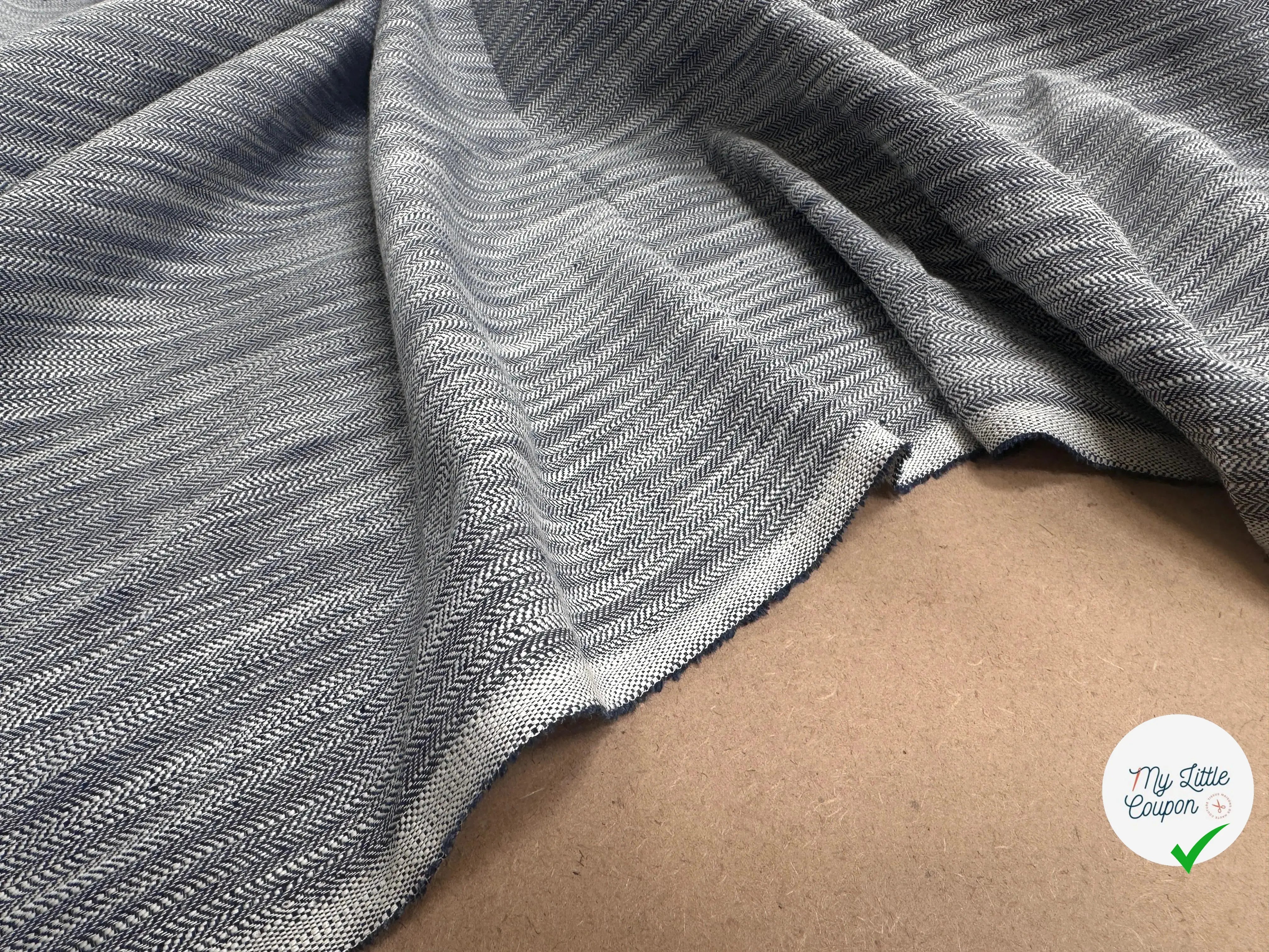 LIN VISCOSE INDIGO CHINÉ CHEVRON - My Little Coupon