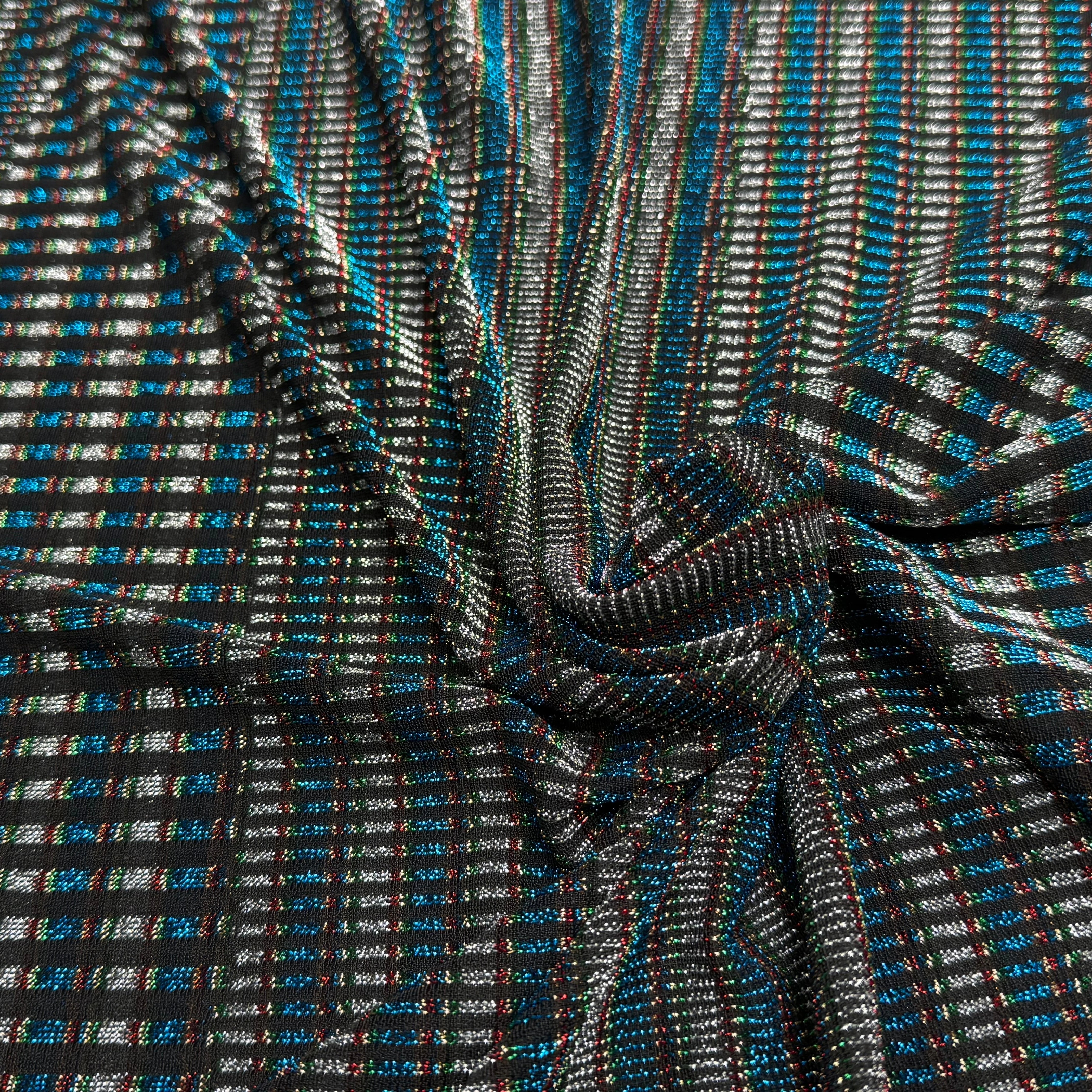 MAILLE FÊTE ULTRA STRETCH BRILLANT POLY INTERLOCK TURQUOISE/RED - My Little Coupon