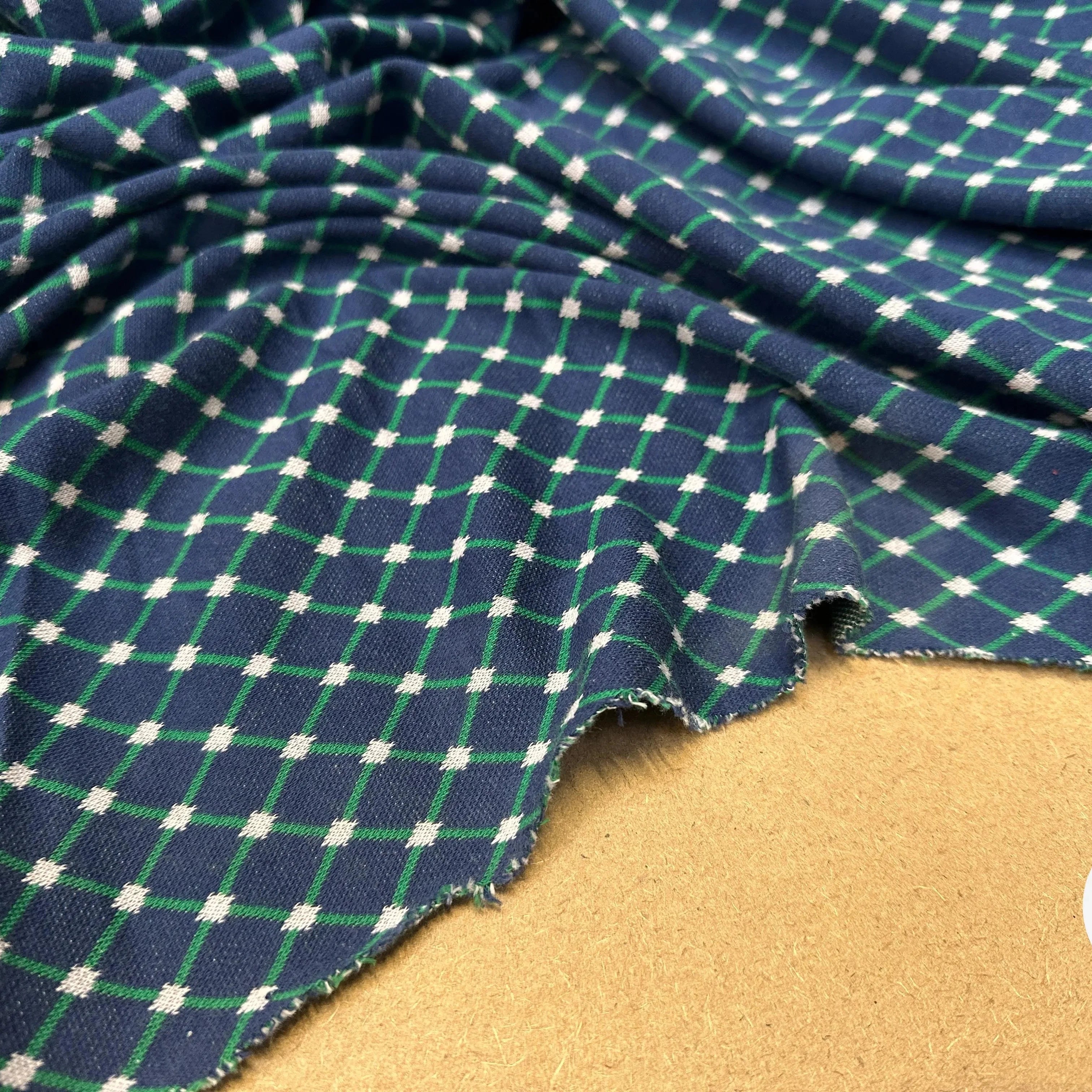 MOLLETON LEGER CARREAUX VERTS FOND BLEU - My Little Coupon