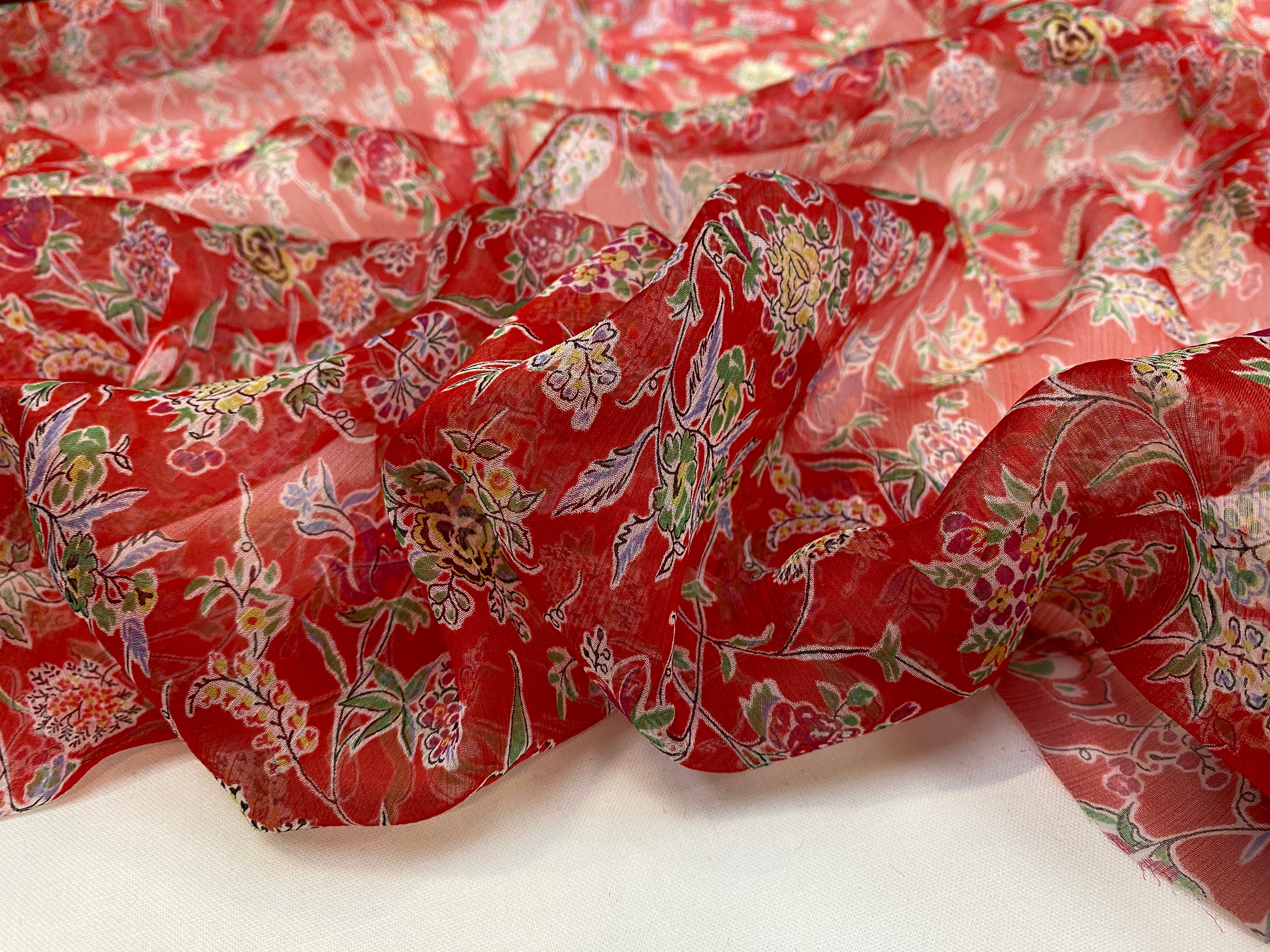 MOUSSELINE DE SOIE FLEURS ROUGEÂ - My Little Coupon