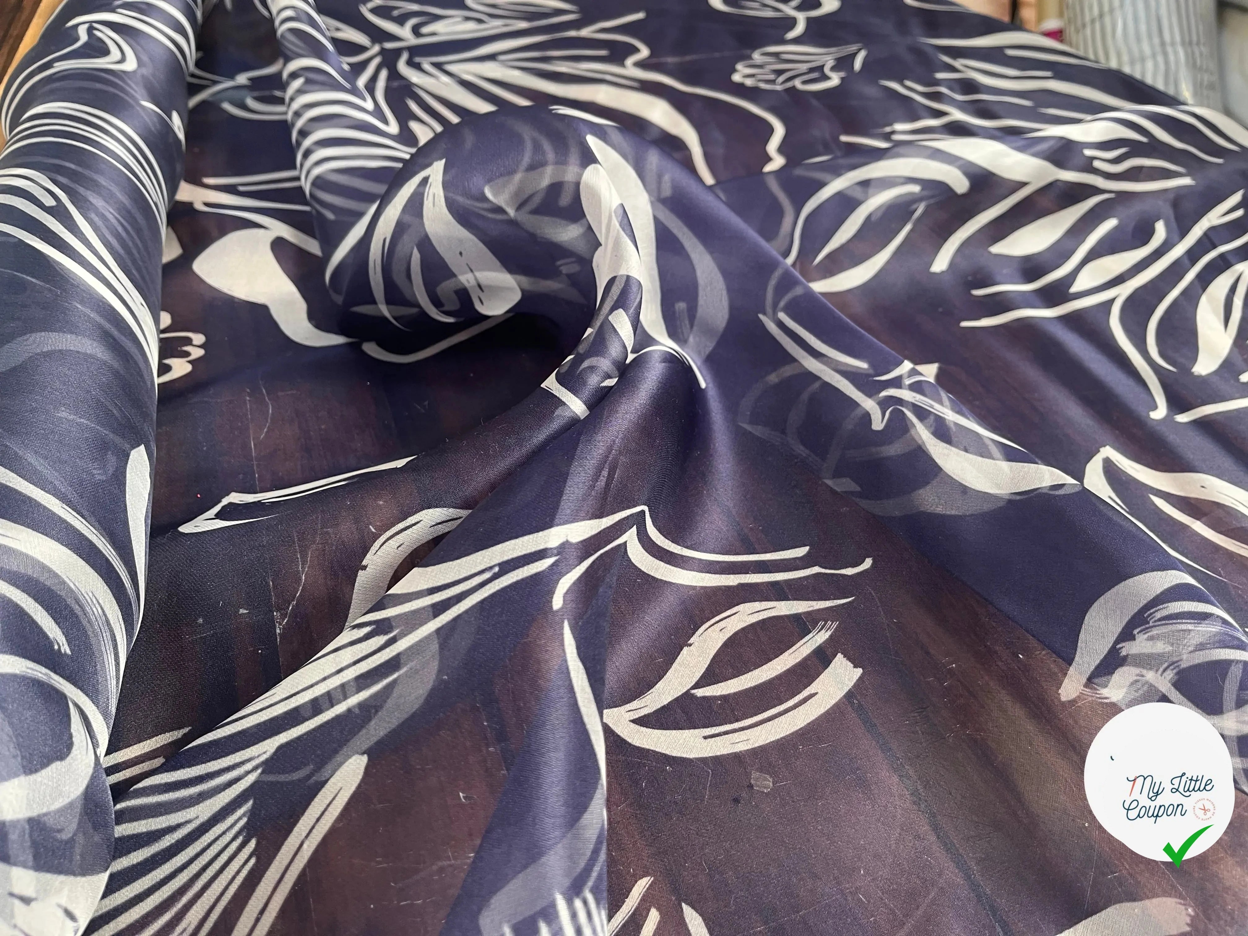 ORGANZA DE SOIE IMPRIMÉ GRAPHIQUE FONC MARINE - My Little Coupon