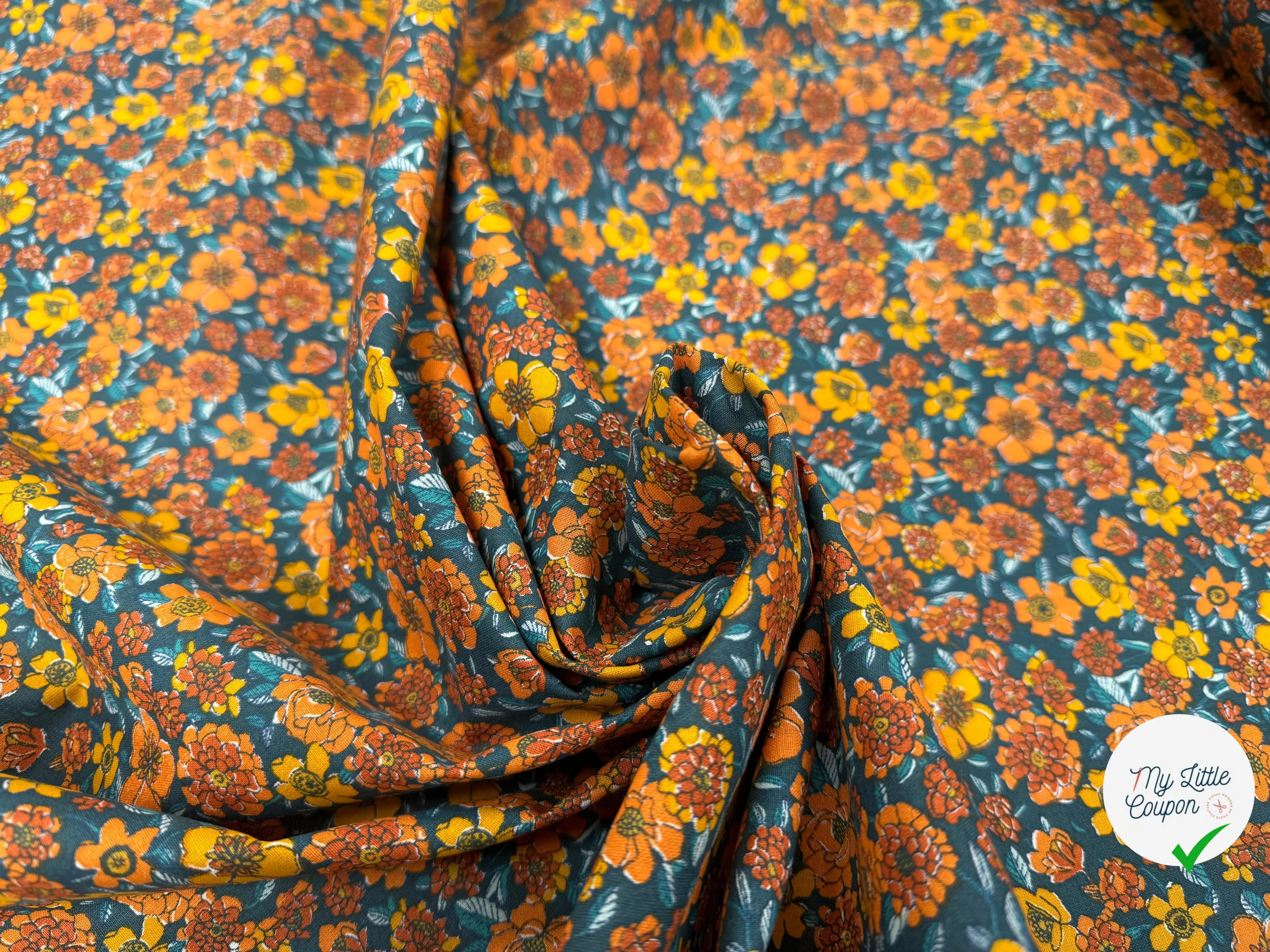PERCALE DE COTON BOVARY MARINE EMERAUDE - My Little Coupon