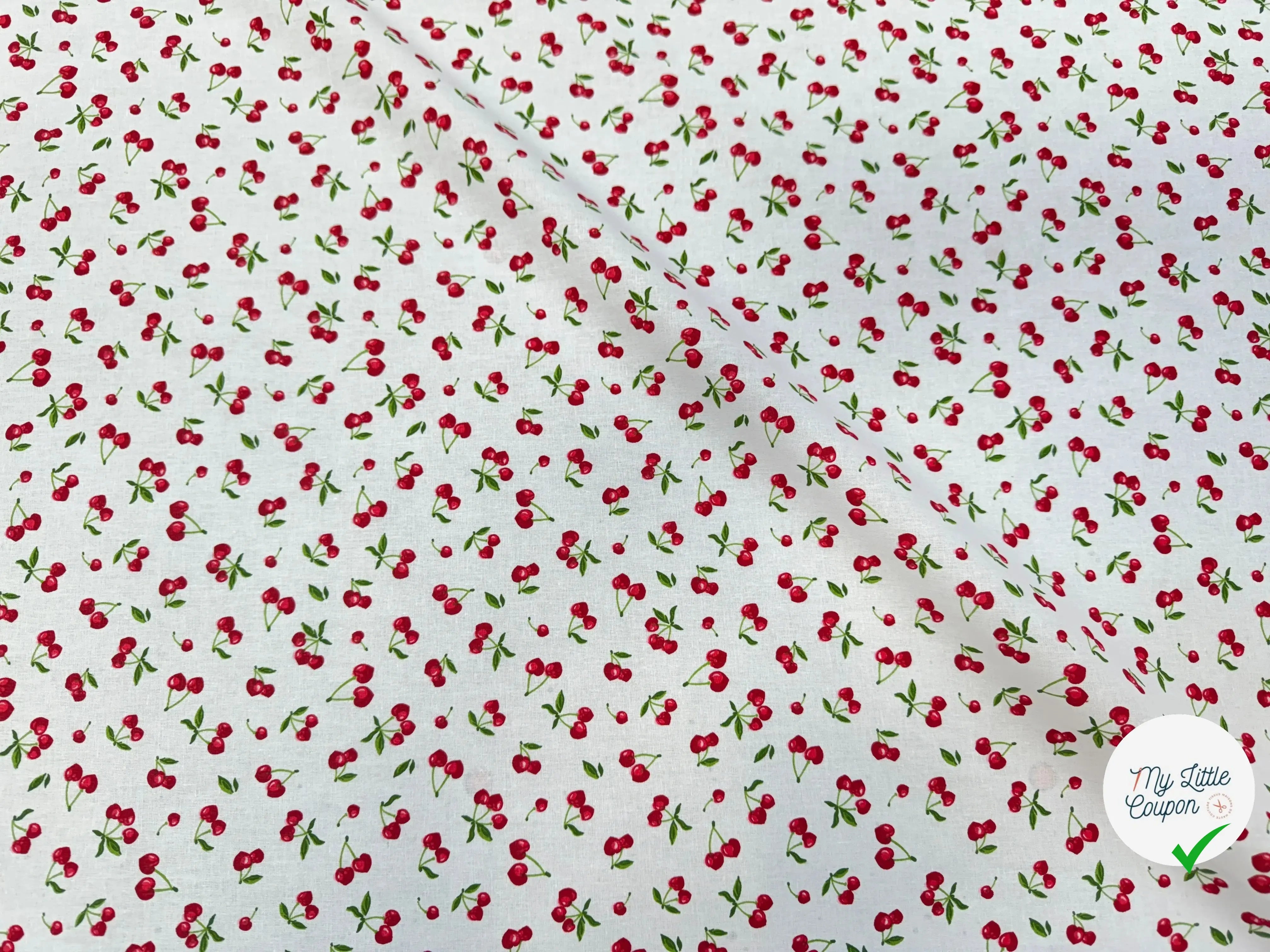 PERCALE DE COTON CERISES BLANC - My Little Coupon