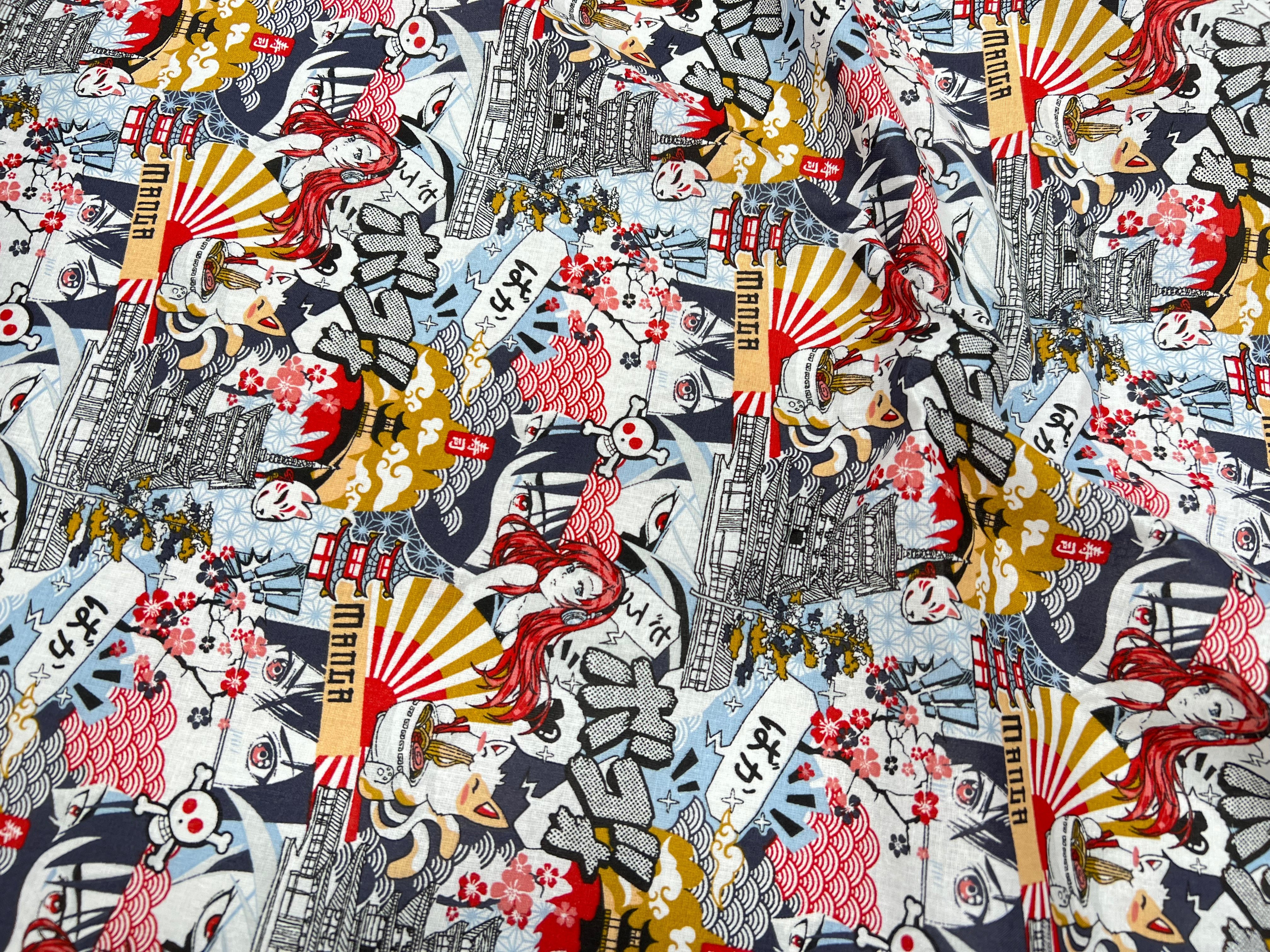PERCALE DE COTON KAWAI ROUGE BLEU - My Little Coupon