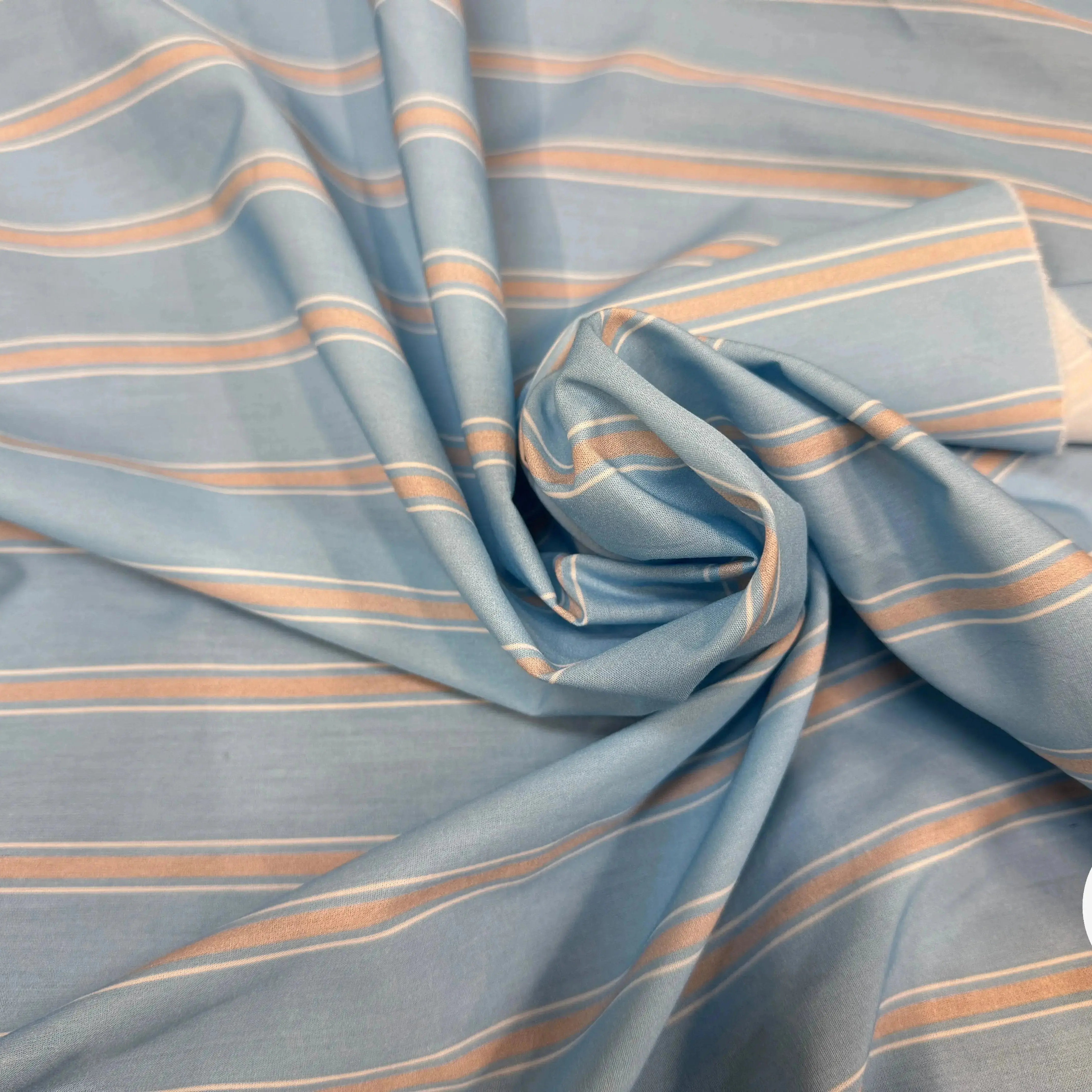 POPELINE 100% COTON RAYURES FOND BLEU - My Little Coupon