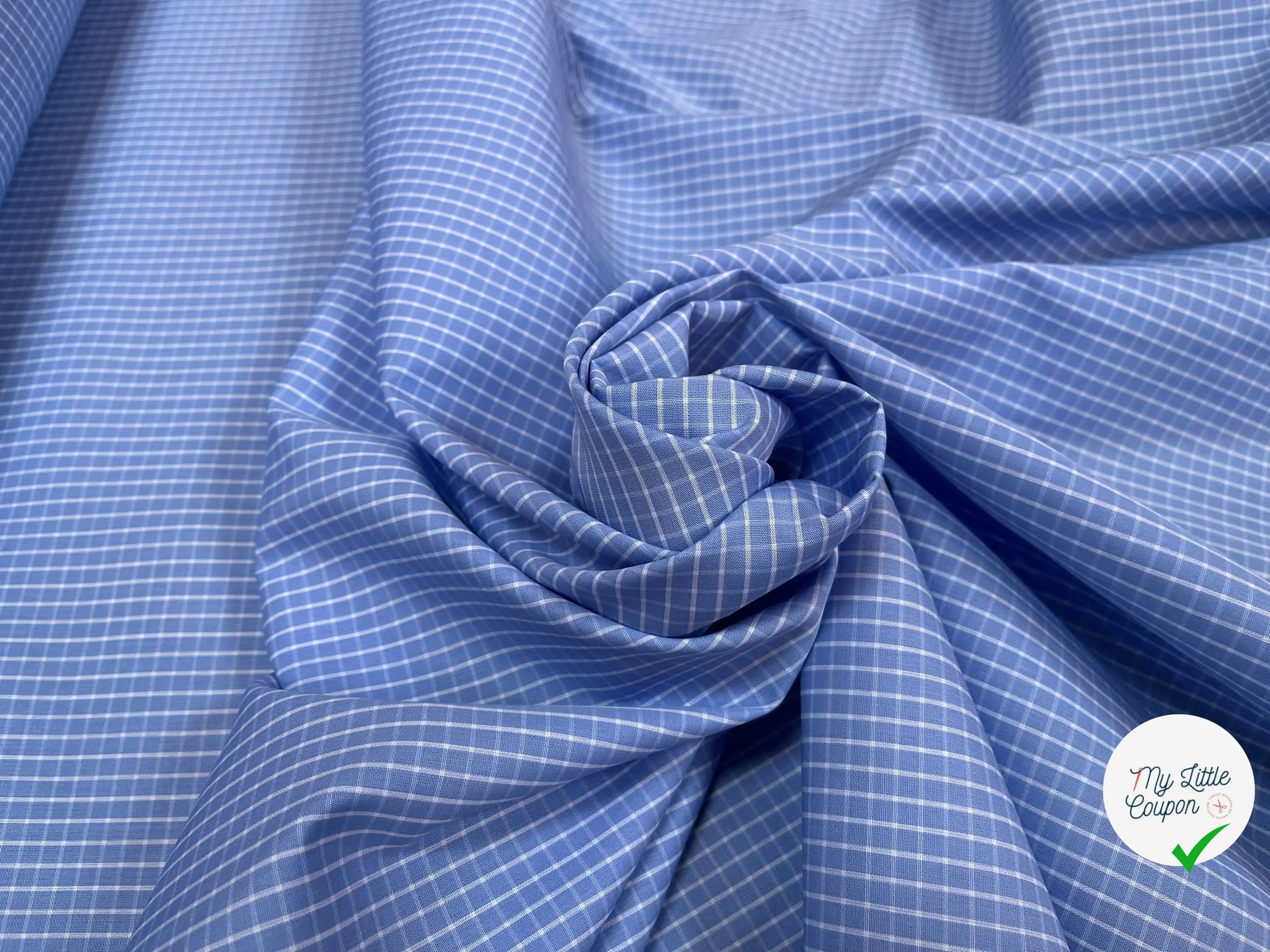 POPELINE BLEU MOTIF PETITS CARREAUX - My Little Coupon