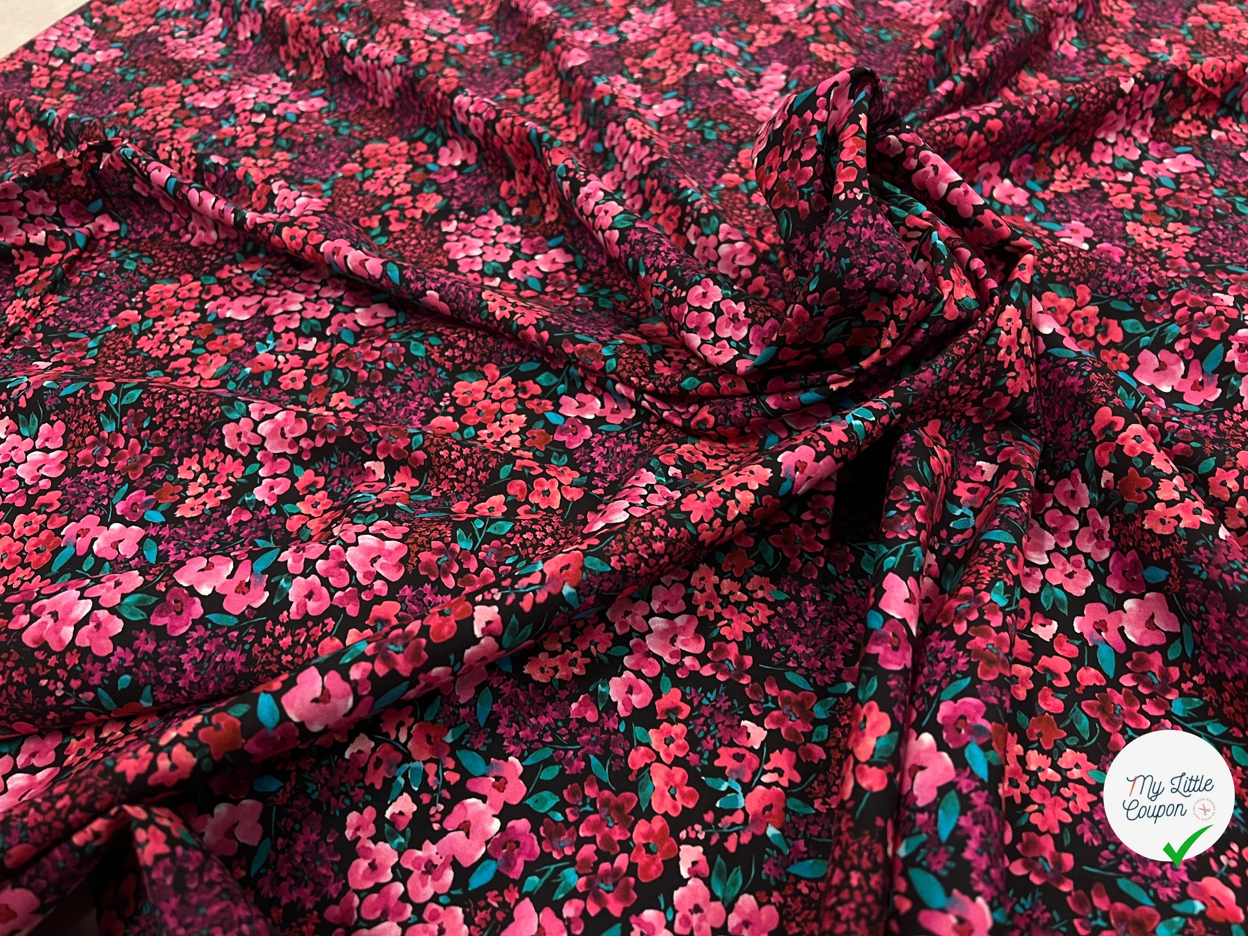 (Chute) POPELINE COTON DIGITAL FLOWERS – BLACK - My Little Coupon