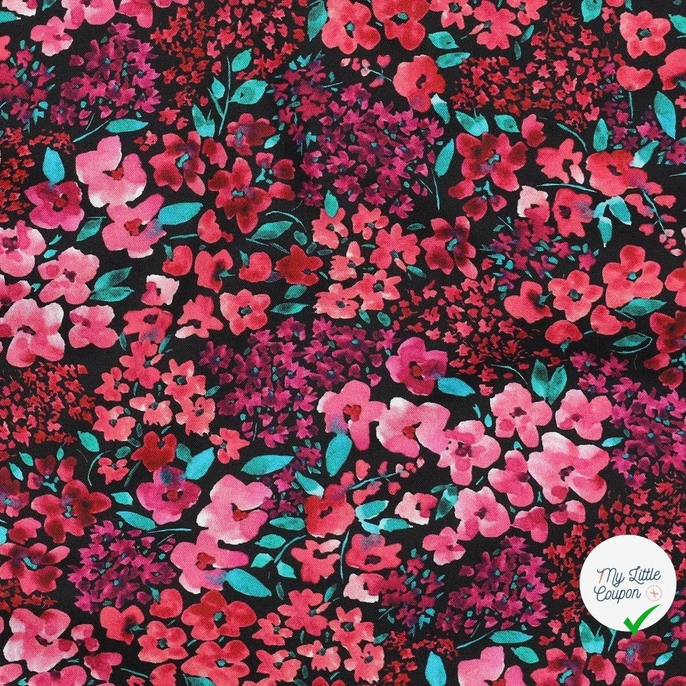 FINE POPLIN DIGITAL FLOWERS – BLACK - My Little Coupon