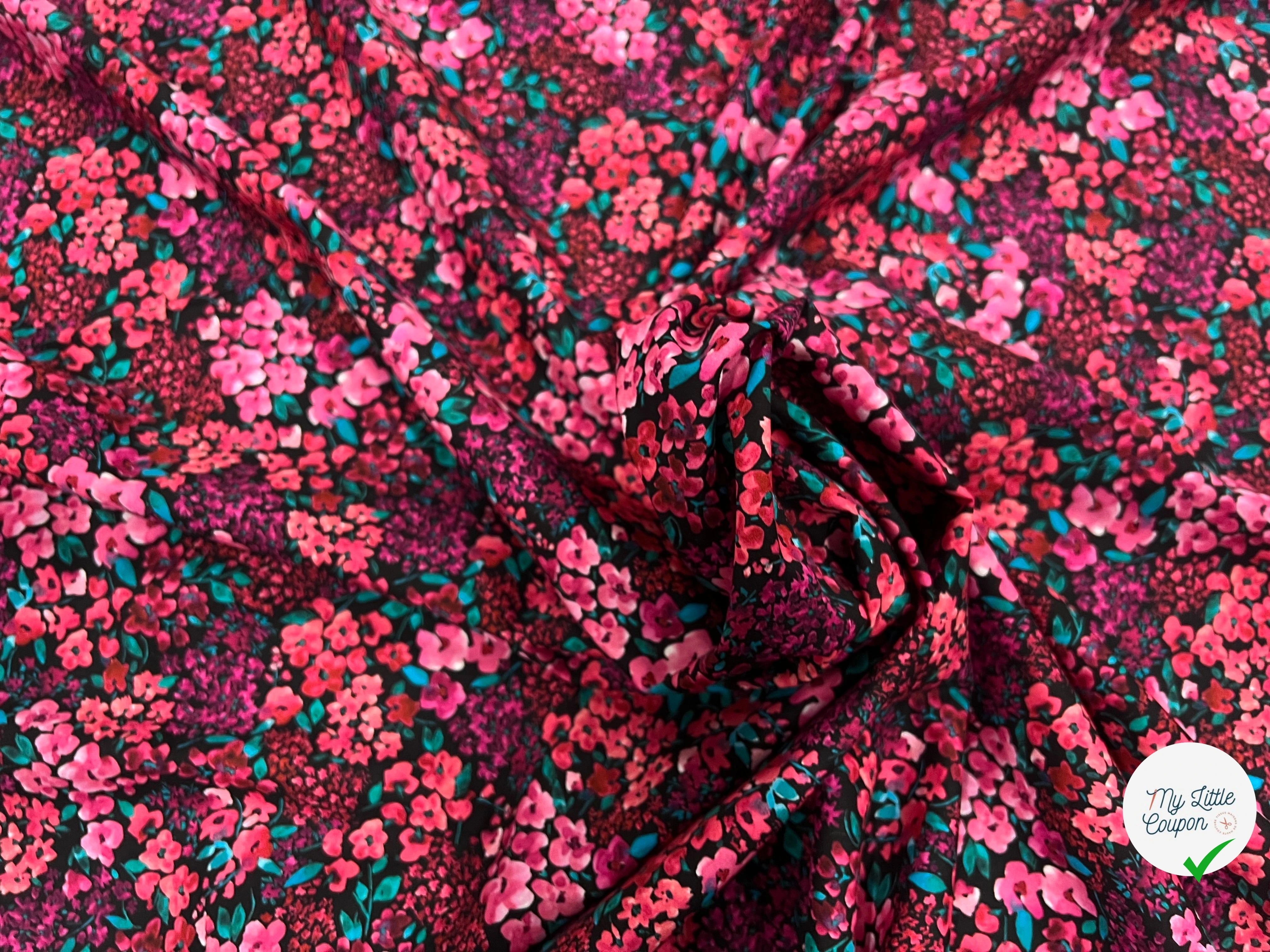 (Chute) POPELINE COTON DIGITAL FLOWERS – BLACK - My Little Coupon