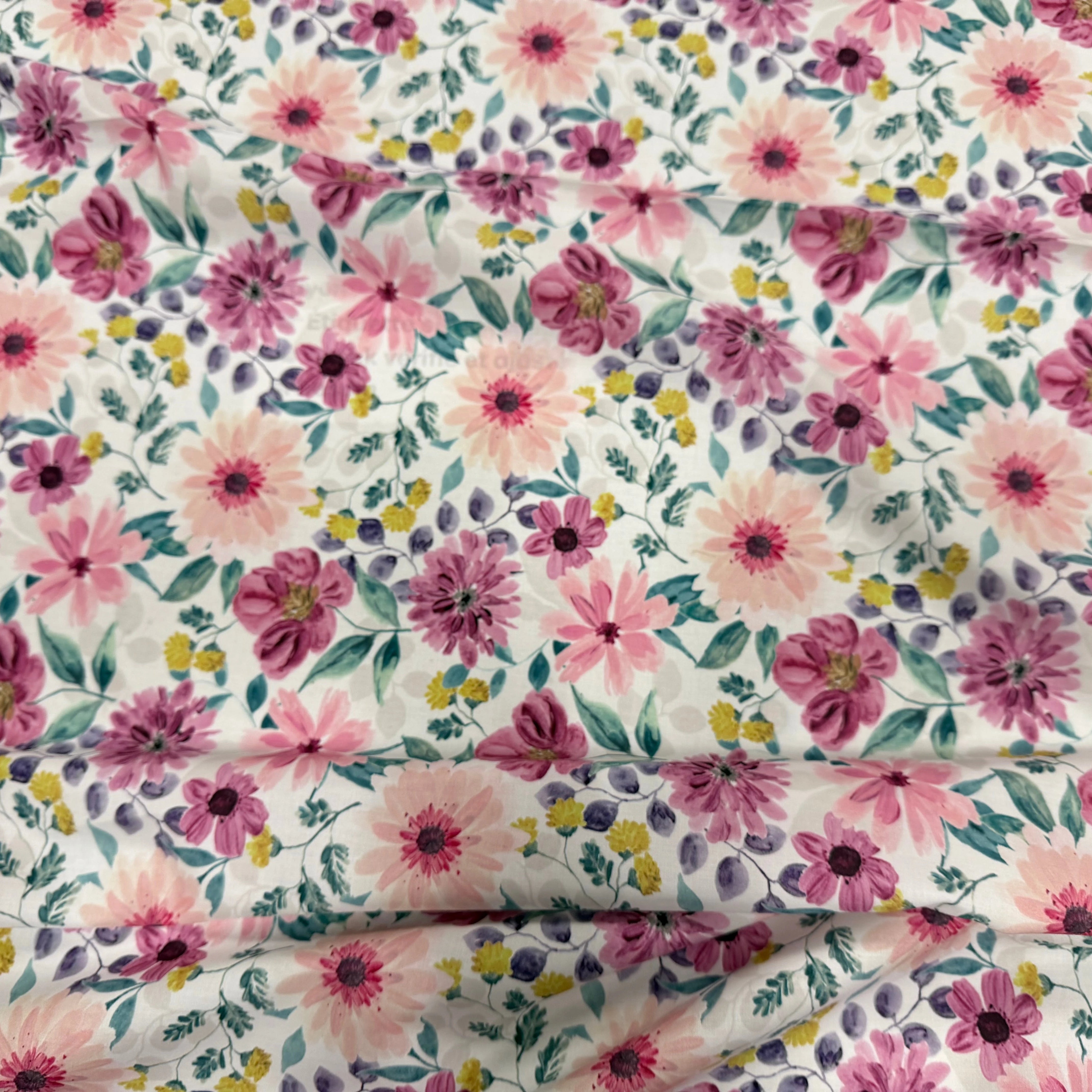 (Chute) POPELINE COTON DIGITAL FLOWERS – MAUVE - My Little Coupon