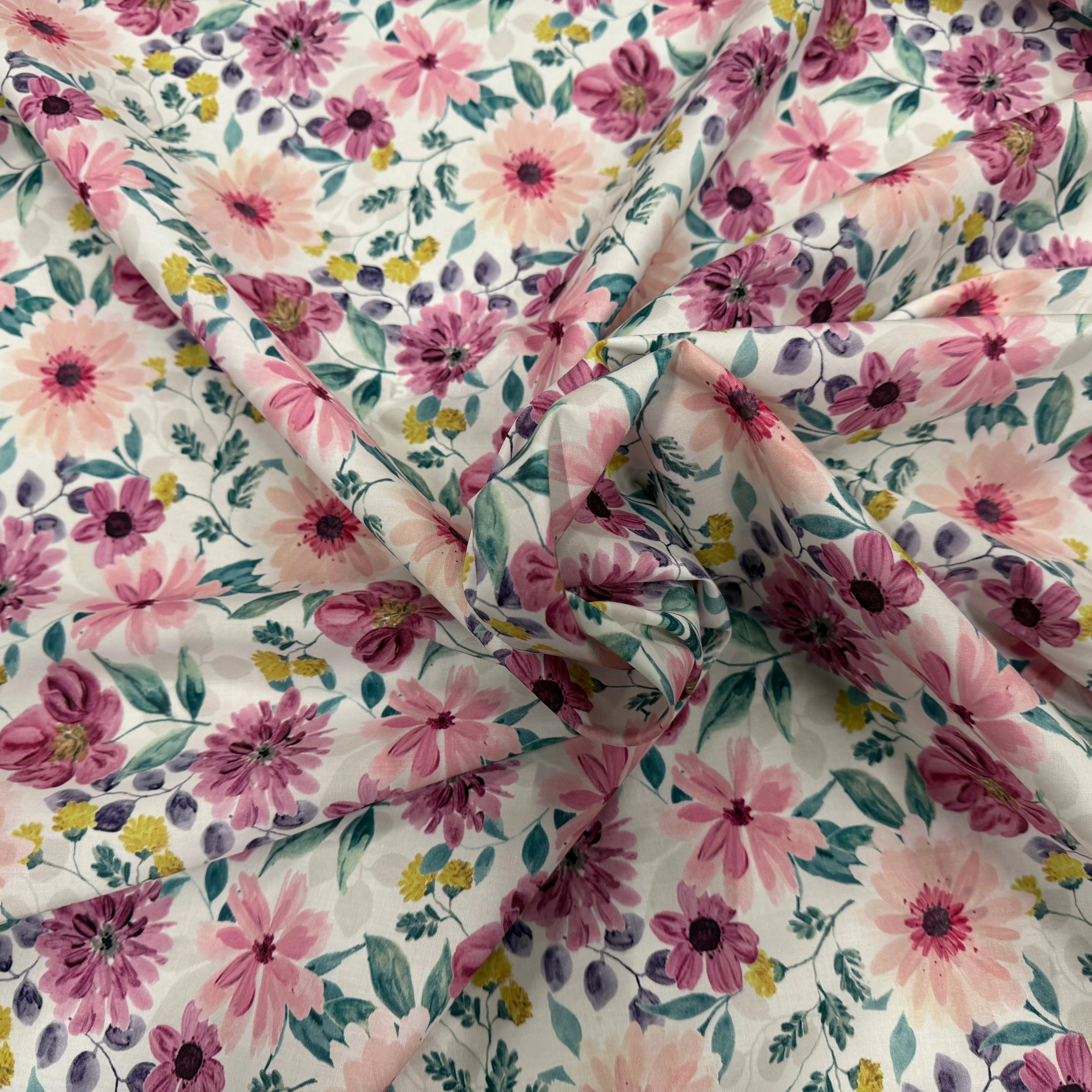 (Chute) POPELINE COTON DIGITAL FLOWERS – MAUVE - My Little Coupon