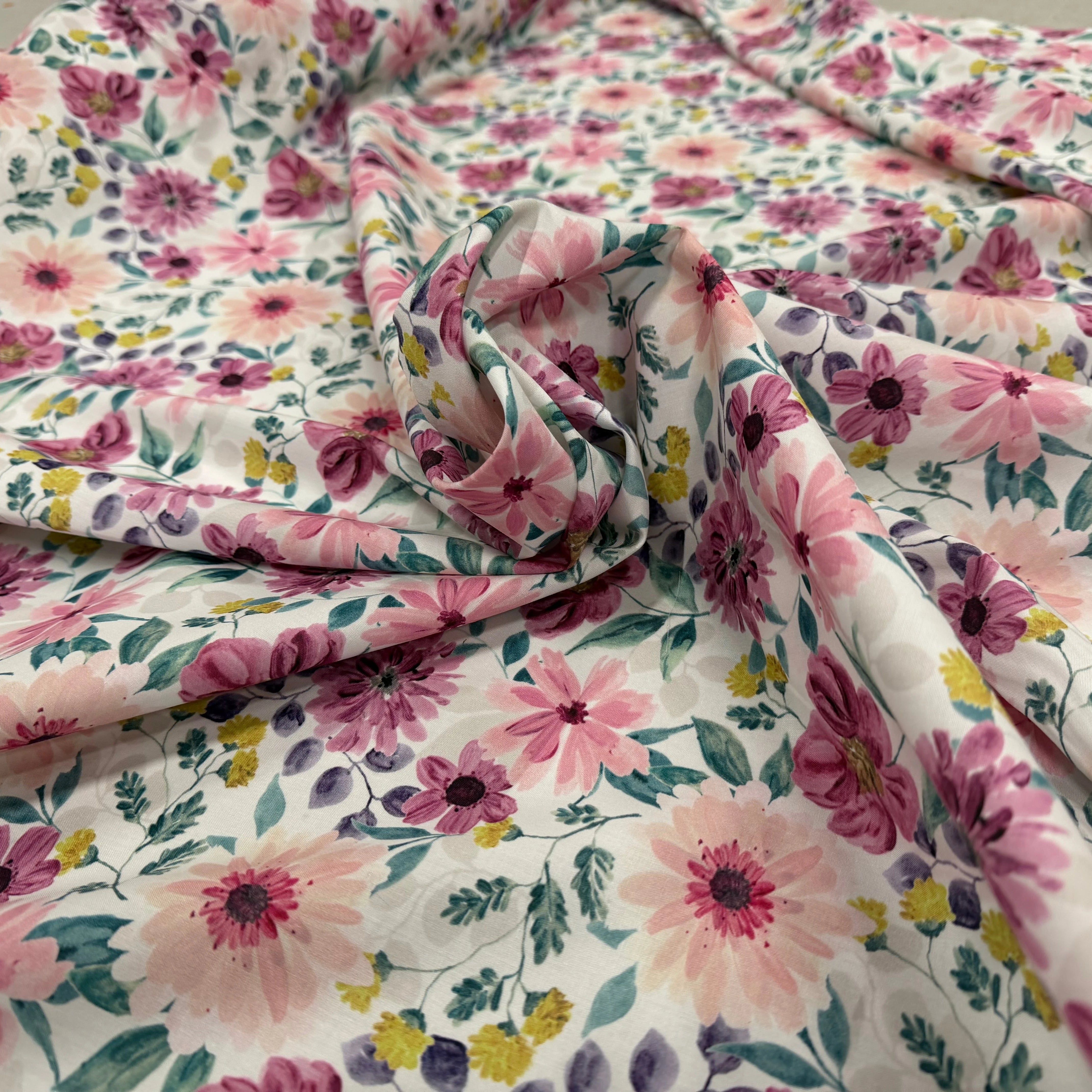 (Chute) POPELINE COTON DIGITAL FLOWERS – MAUVE - My Little Coupon