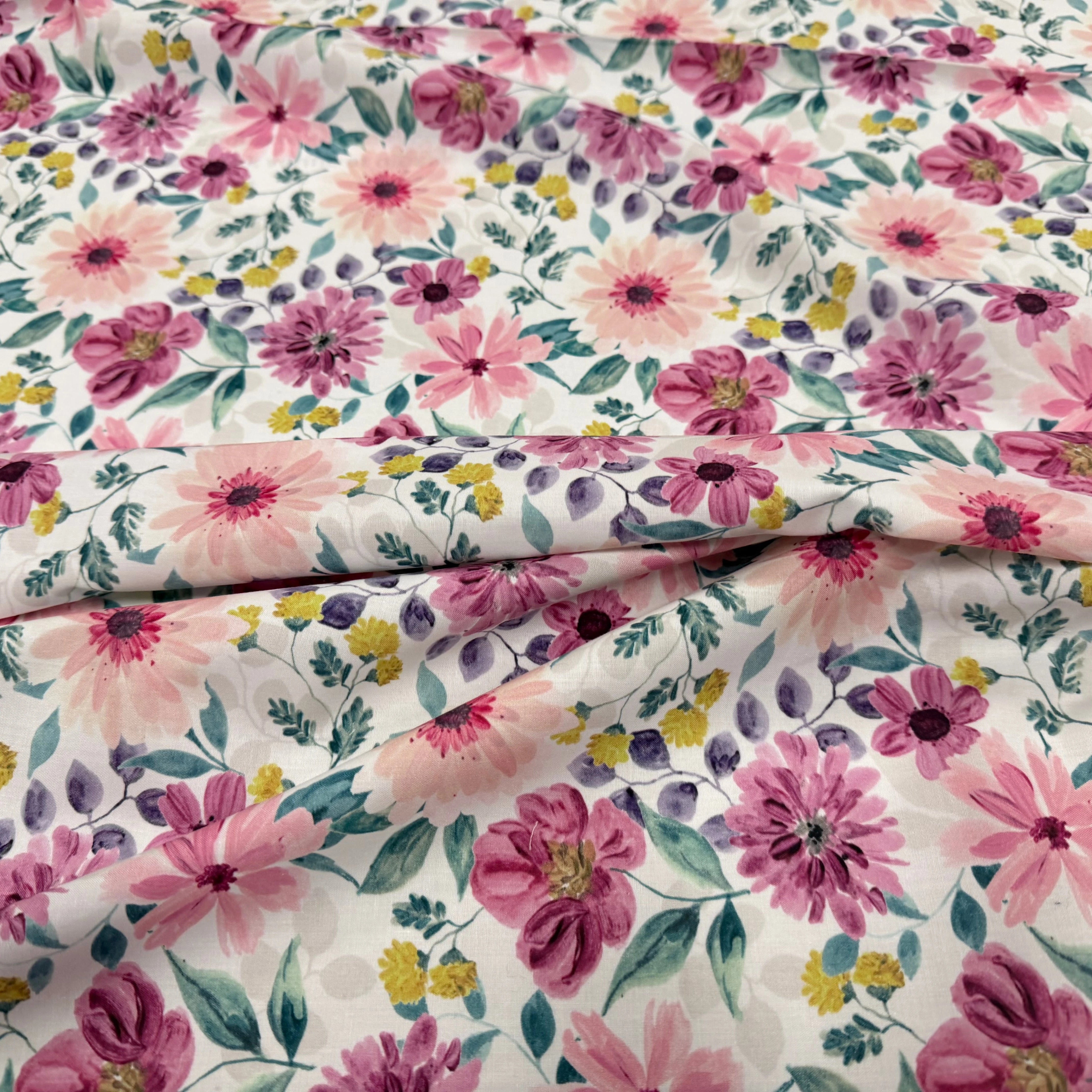 (Chute) POPELINE COTON DIGITAL FLOWERS – MAUVE - My Little Coupon