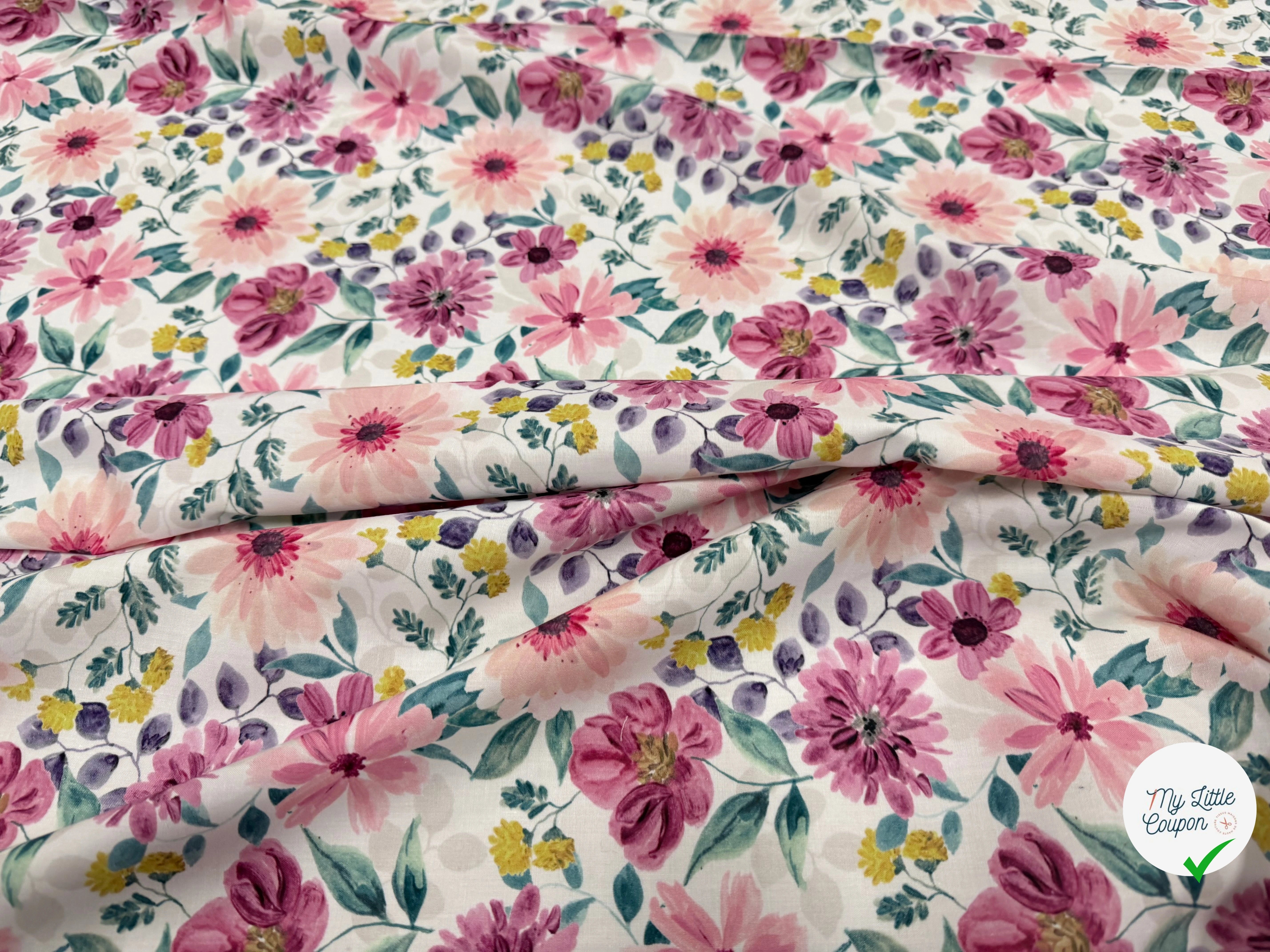 (Chute) POPELINE COTON DIGITAL FLOWERS – MAUVE - My Little Coupon