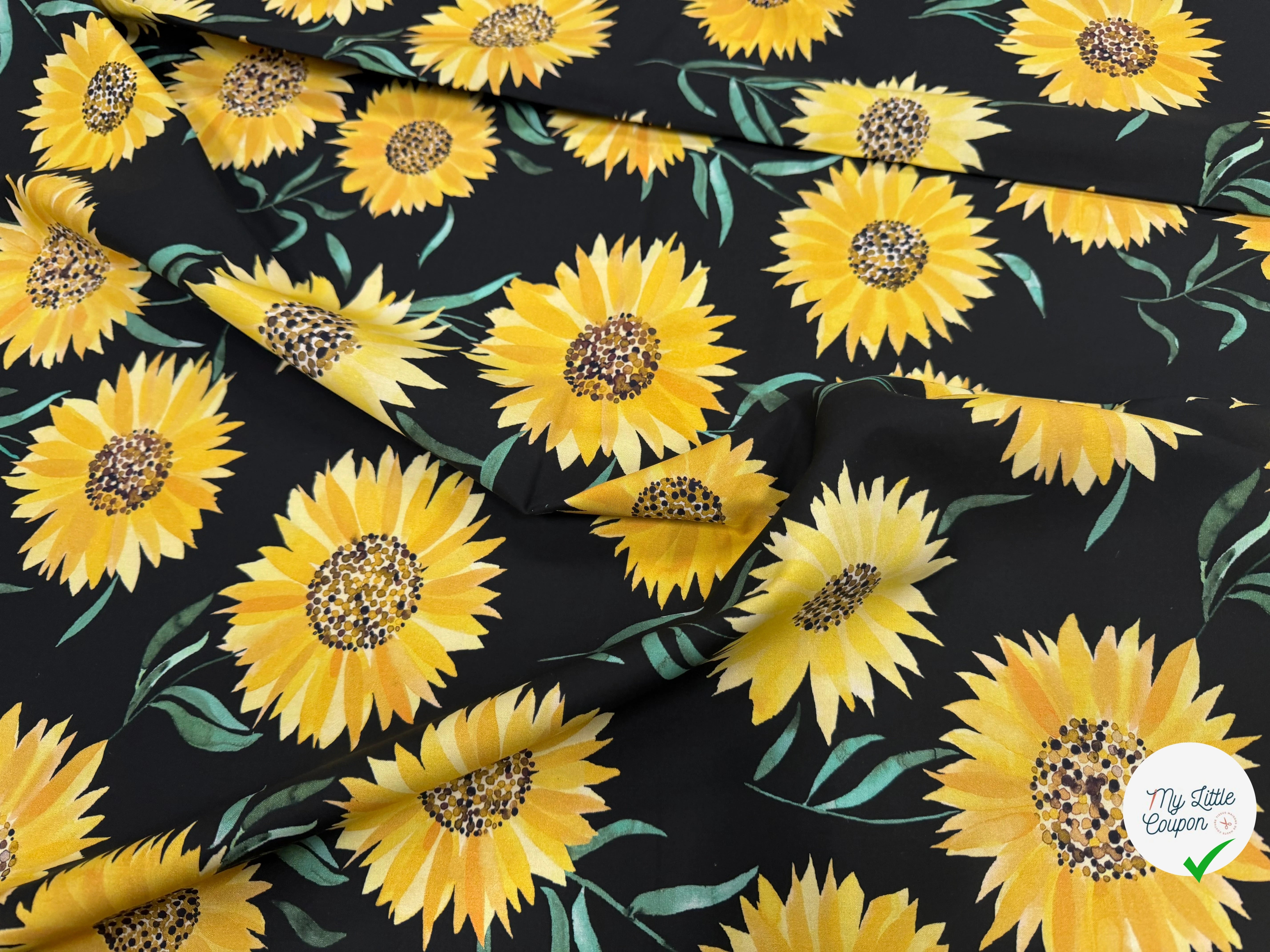 (Chute) POPELINE COTON DIGITAL SUNFLOWERS – BLACK - My Little Coupon