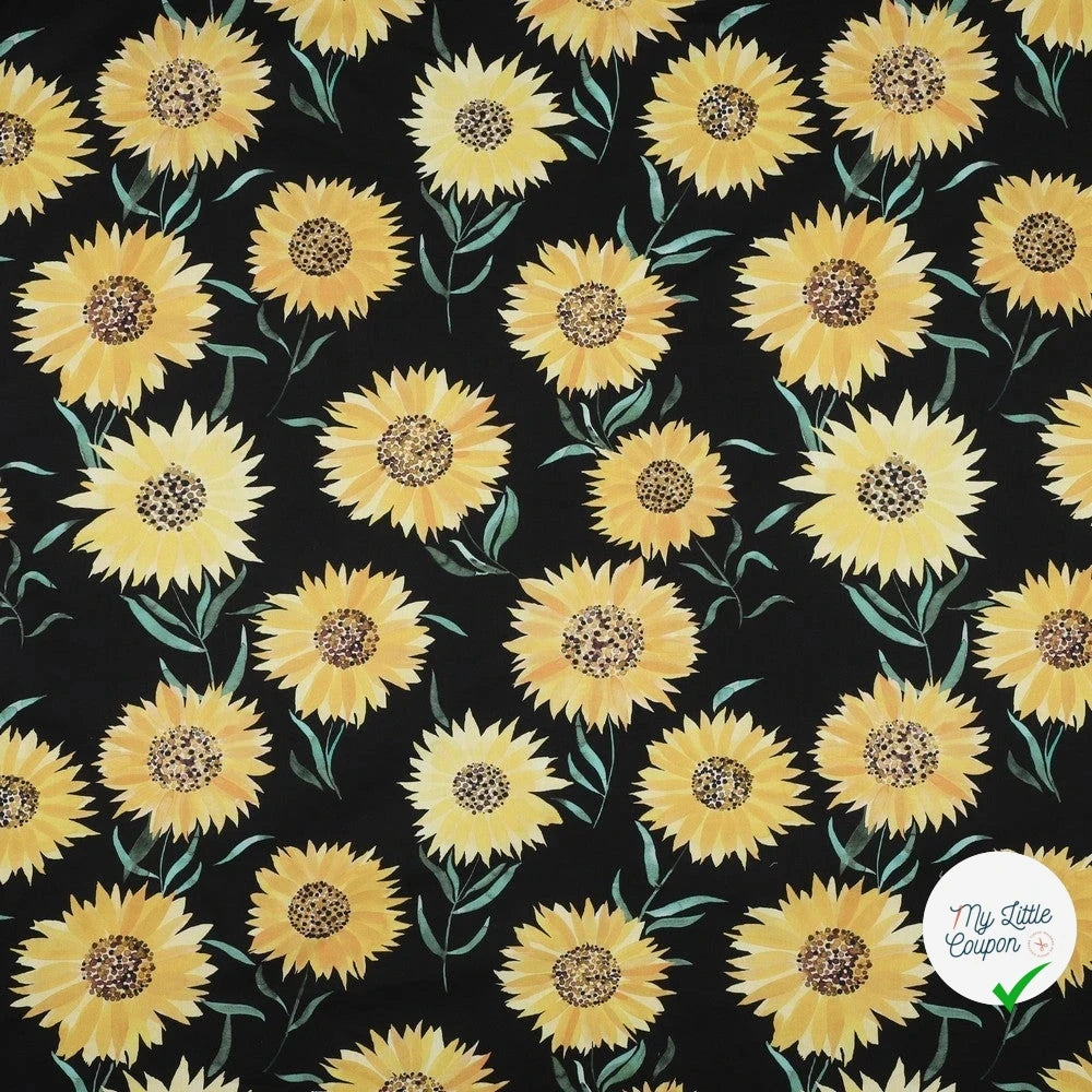 FINE POPLIN DIGITAL SUNFLOWERS – BLACK - My Little Coupon