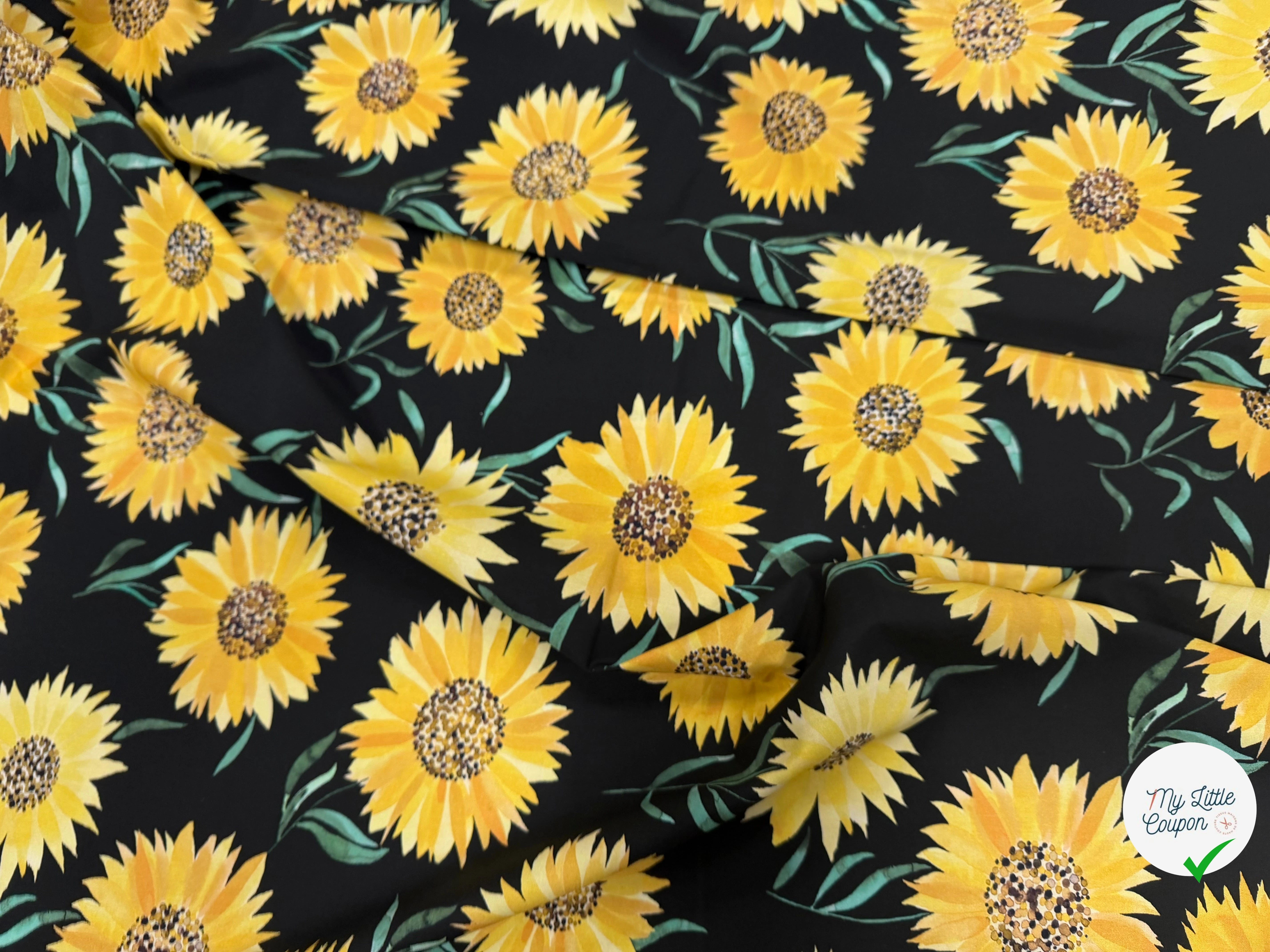 (Chute) POPELINE COTON DIGITAL SUNFLOWERS – BLACK - My Little Coupon