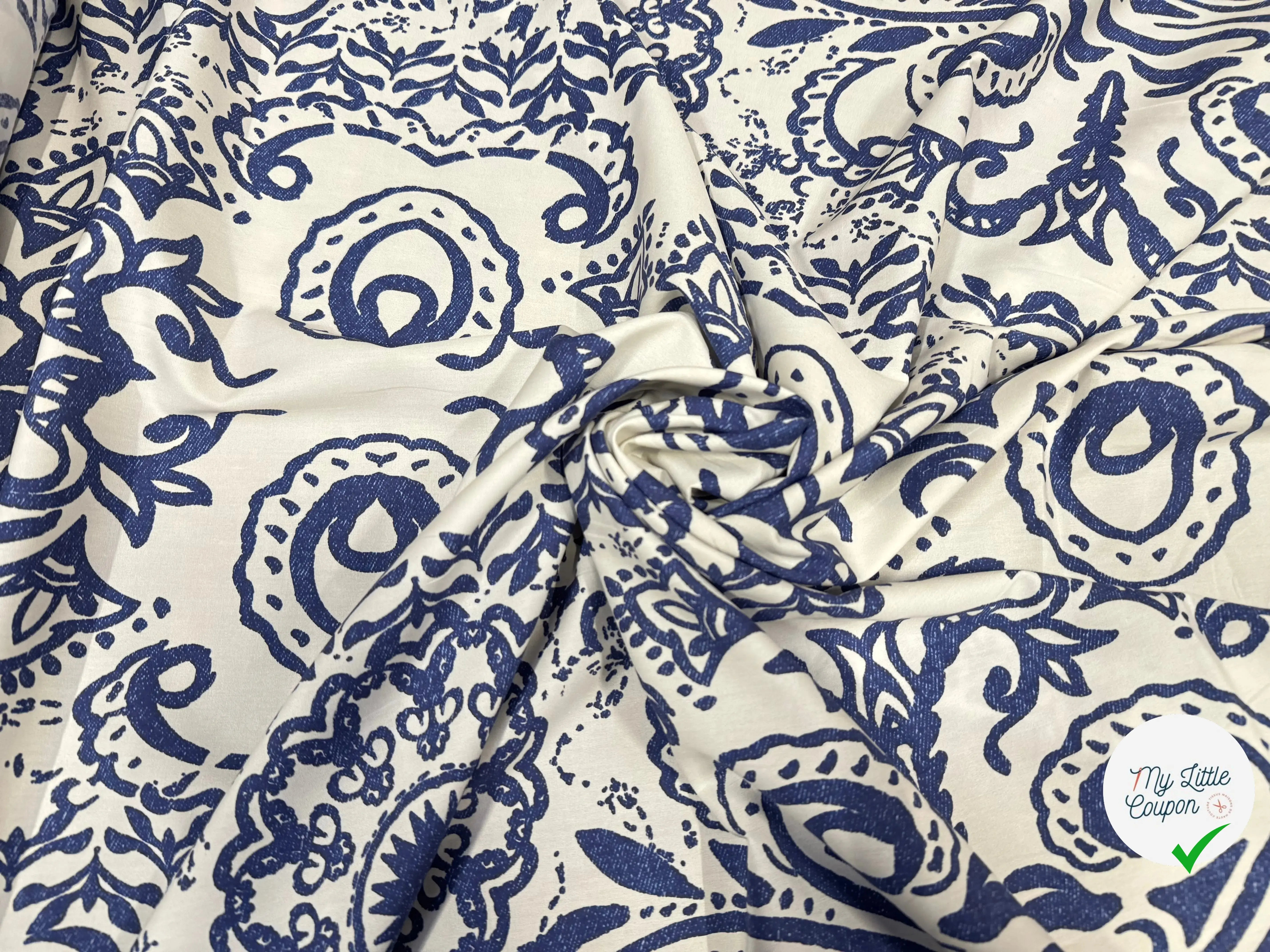 POPELINE COTON IMPRIMÉE BLEU - My Little Coupon