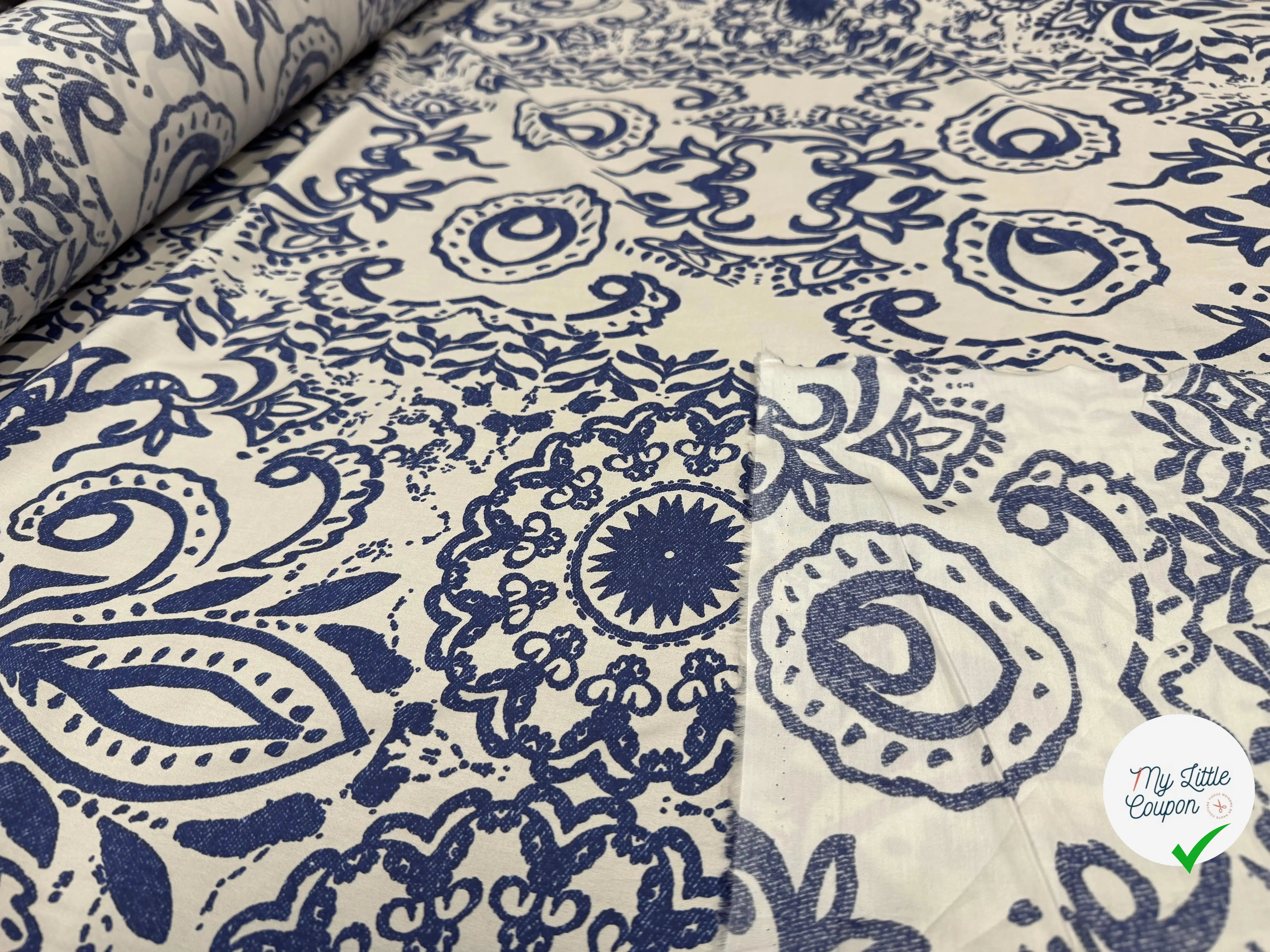 POPELINE COTON IMPRIMÉE BLEU - My Little Coupon