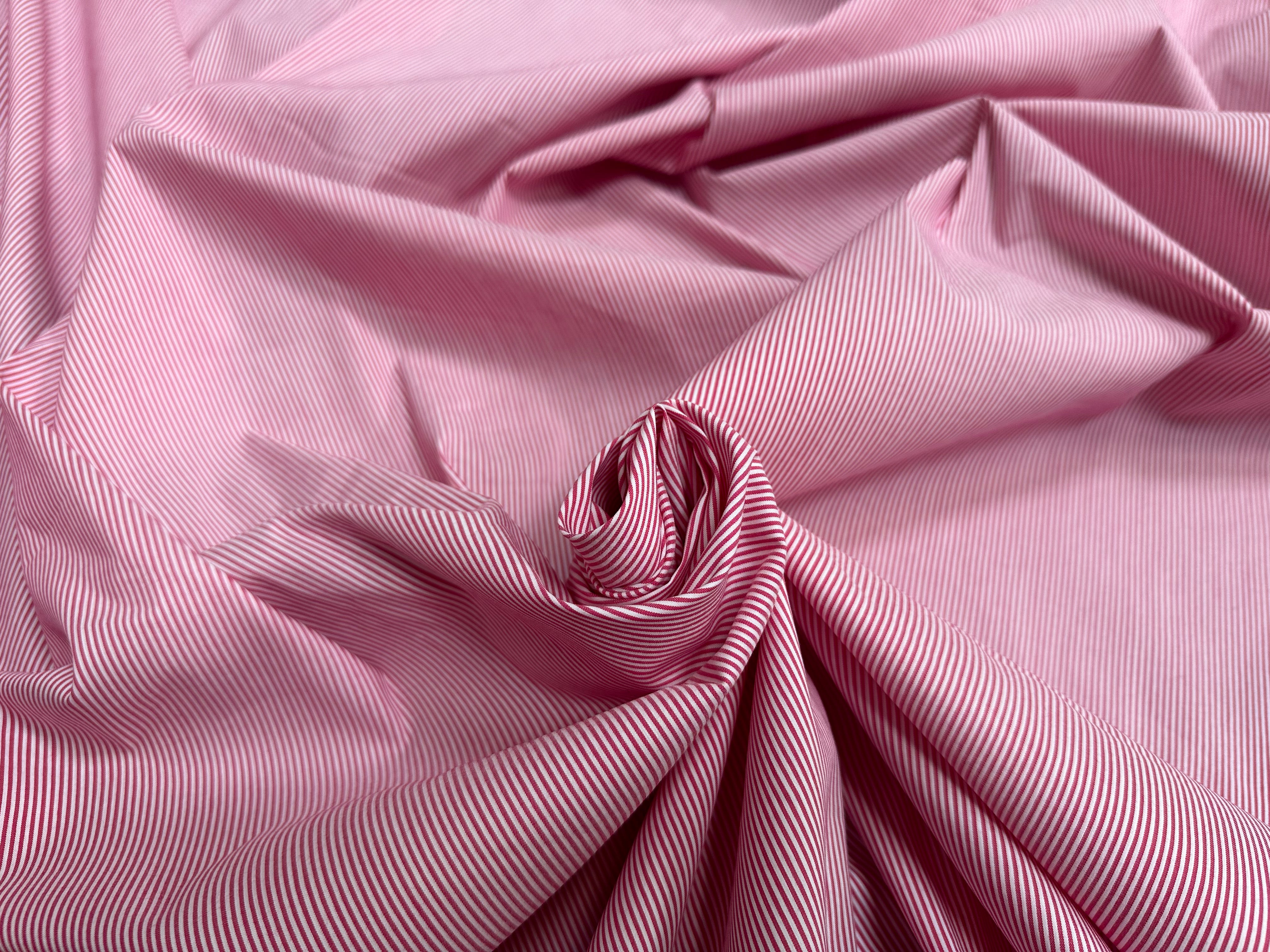 (Chute) POPELINE COTON ORGANIQUE PA RAYURES ROSE BLANC - My Little Coupon